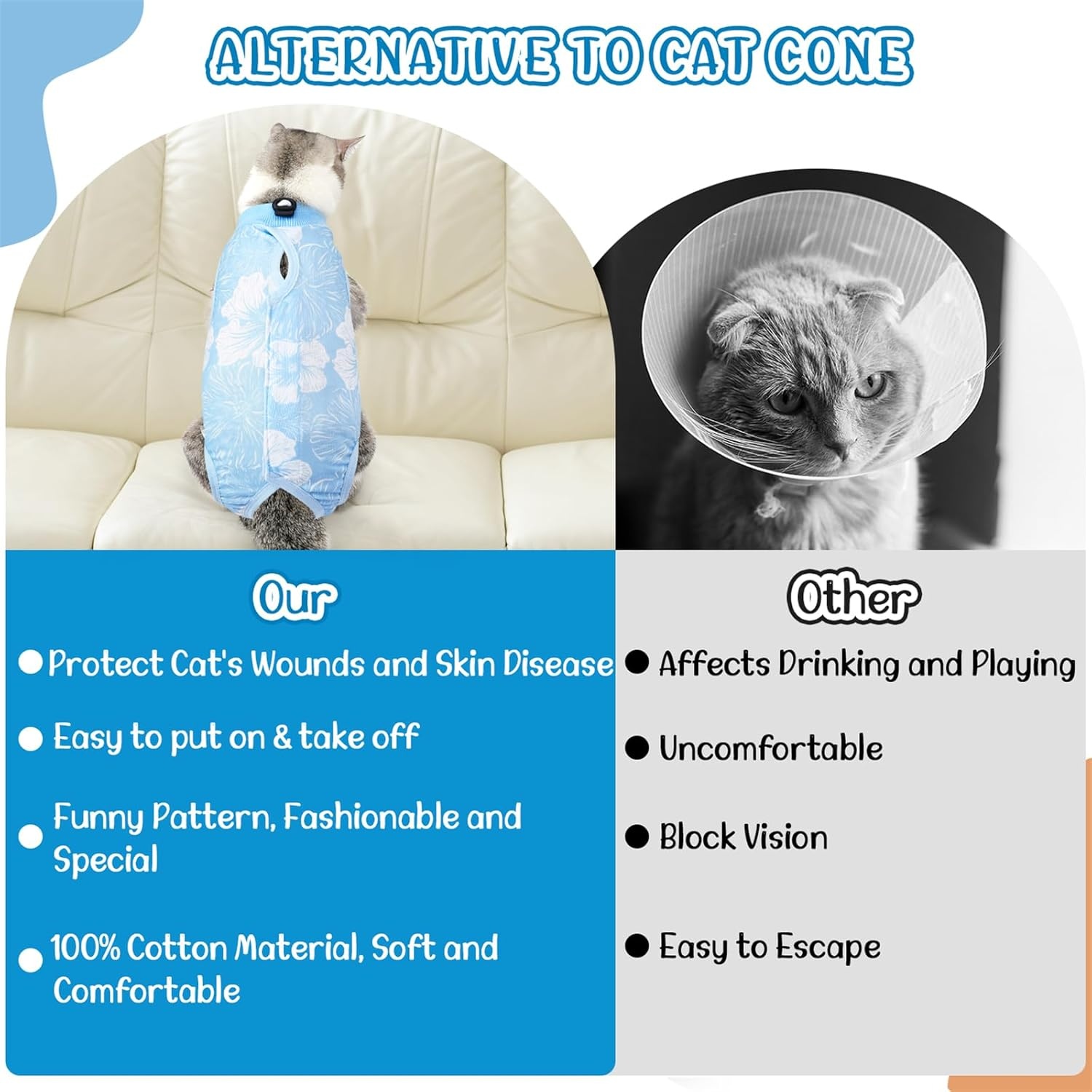 image:imageSlowTon Cat Recovery Suit Cat Onesie for Cats After Surgery Female Male Kitten Clothes Cats Surgical Spay Suit Abdominal Wounds ECollar Alternative Bodysuit Shirt AntiLicking Blue FlowerSBlue Flower