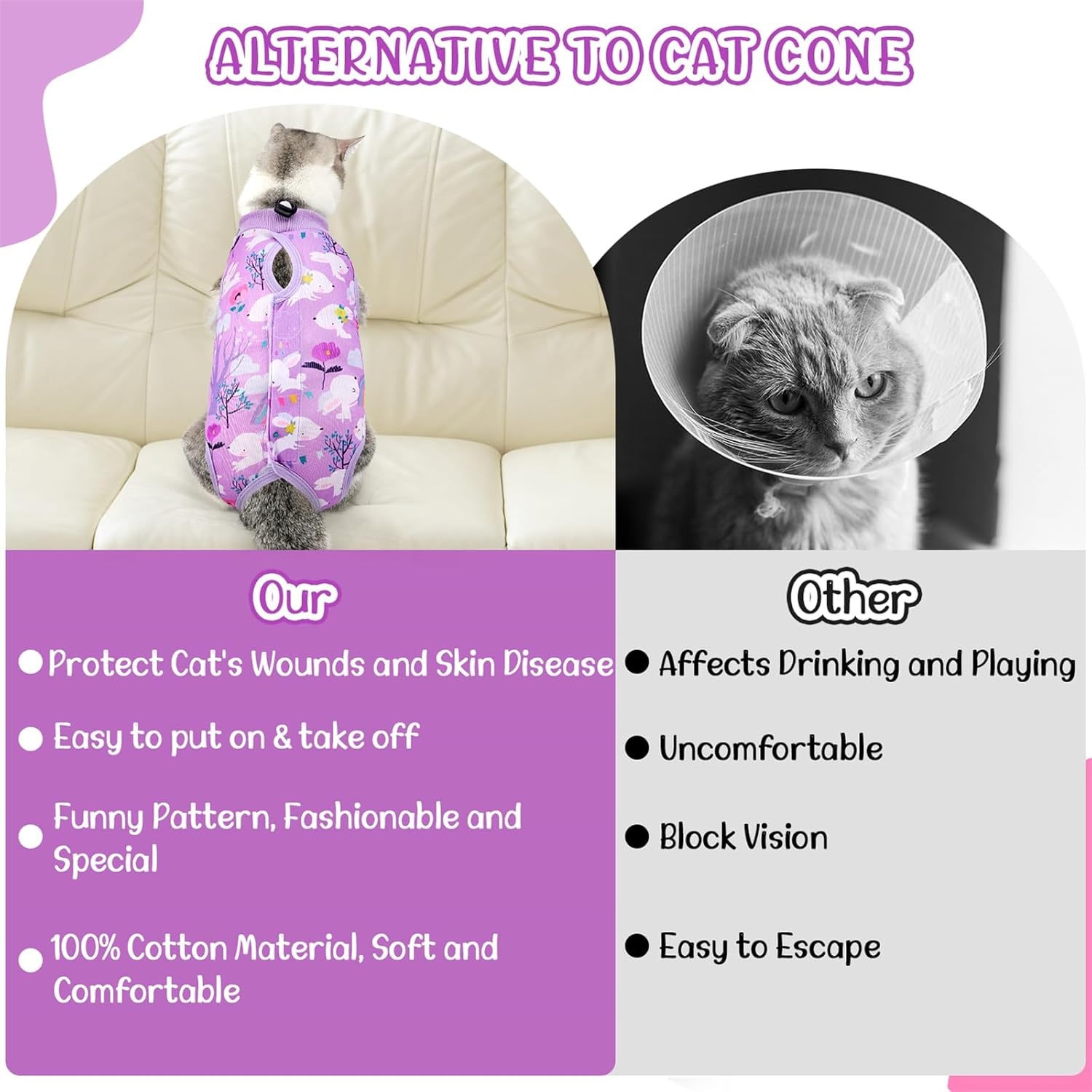 image:imageSlowTon Cat Recovery Suit Cat Onesie for Cats After Surgery Female Male Kitten Clothes Cats Surgical Spay Suit Abdominal Wounds ECollar Alternative Bodysuit Shirt AntiLicking Blue FlowerSPurple