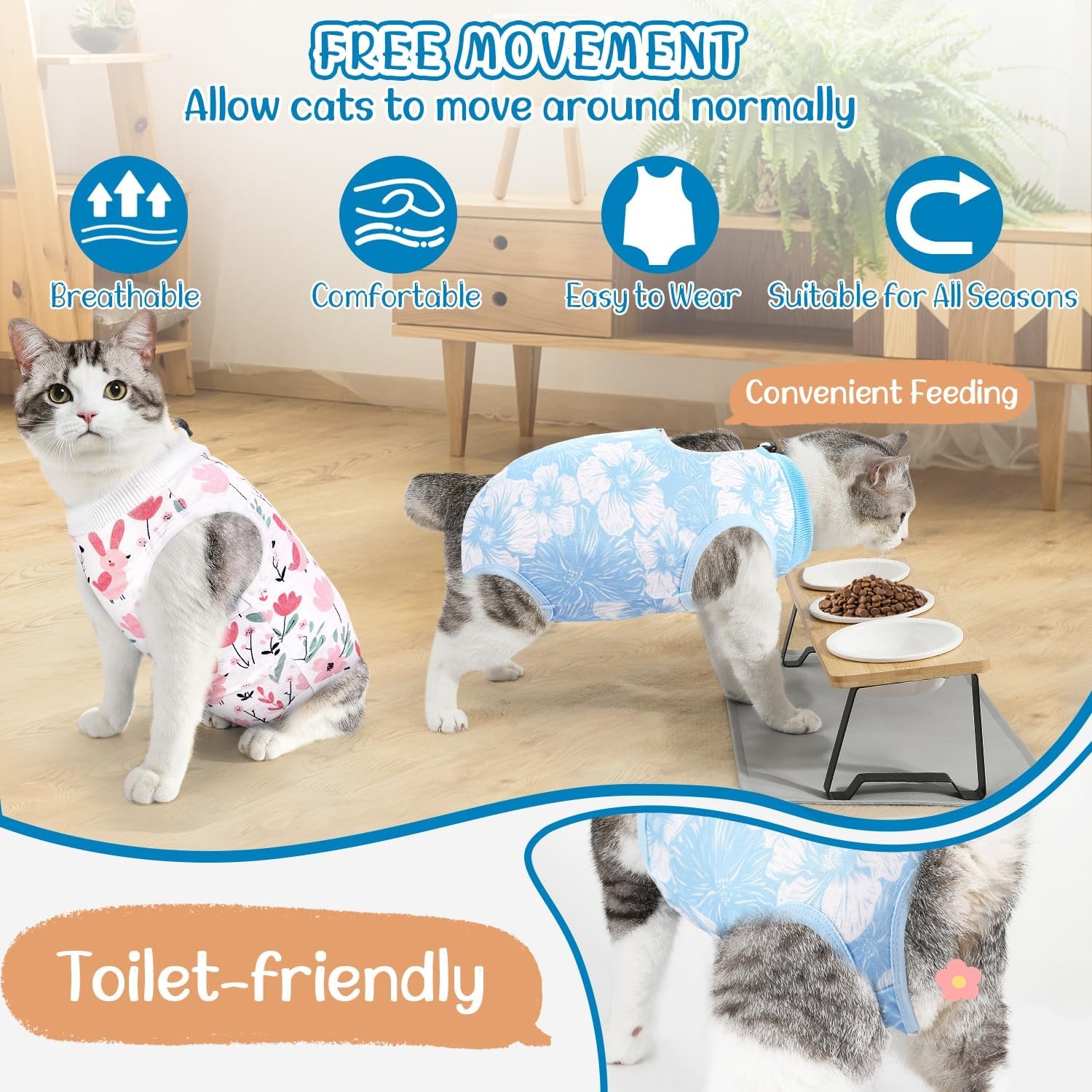 image:imageSlowTon Cat Recovery Suit Cat Onesie for Cats After Surgery Female Male Kitten Clothes Cats Surgical Spay Suit Abdominal Wounds ECollar Alternative Bodysuit Shirt AntiLicking Blue FlowerSBlue Flower