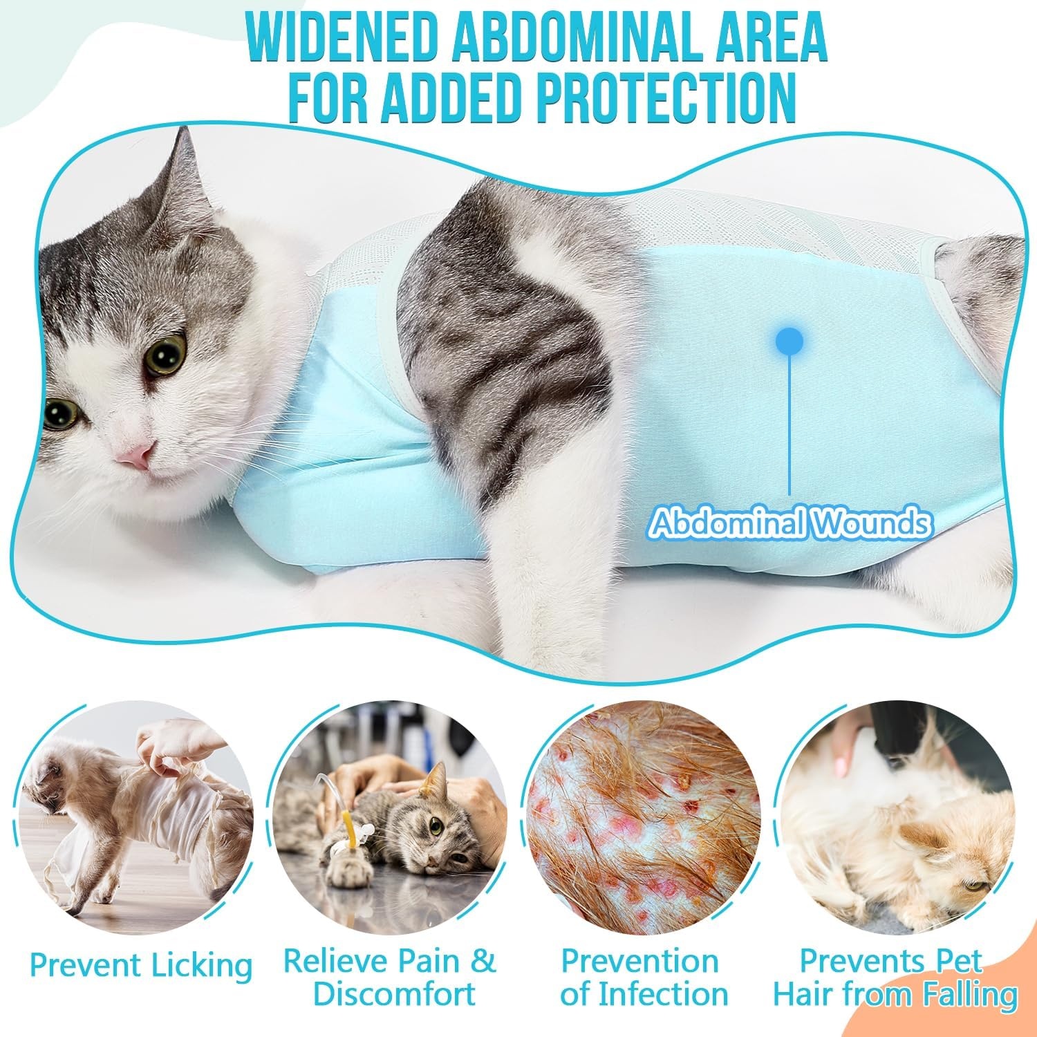 image:imageSlowTon Cat Recovery Suit Cat Onesie for Cats After Surgery Female Male Kitten Clothes Cats Surgical Spay Suit Abdominal Wounds ECollar Alternative Bodysuit Shirt AntiLicking Blue FlowerSQ Light Blue Hair Resistant