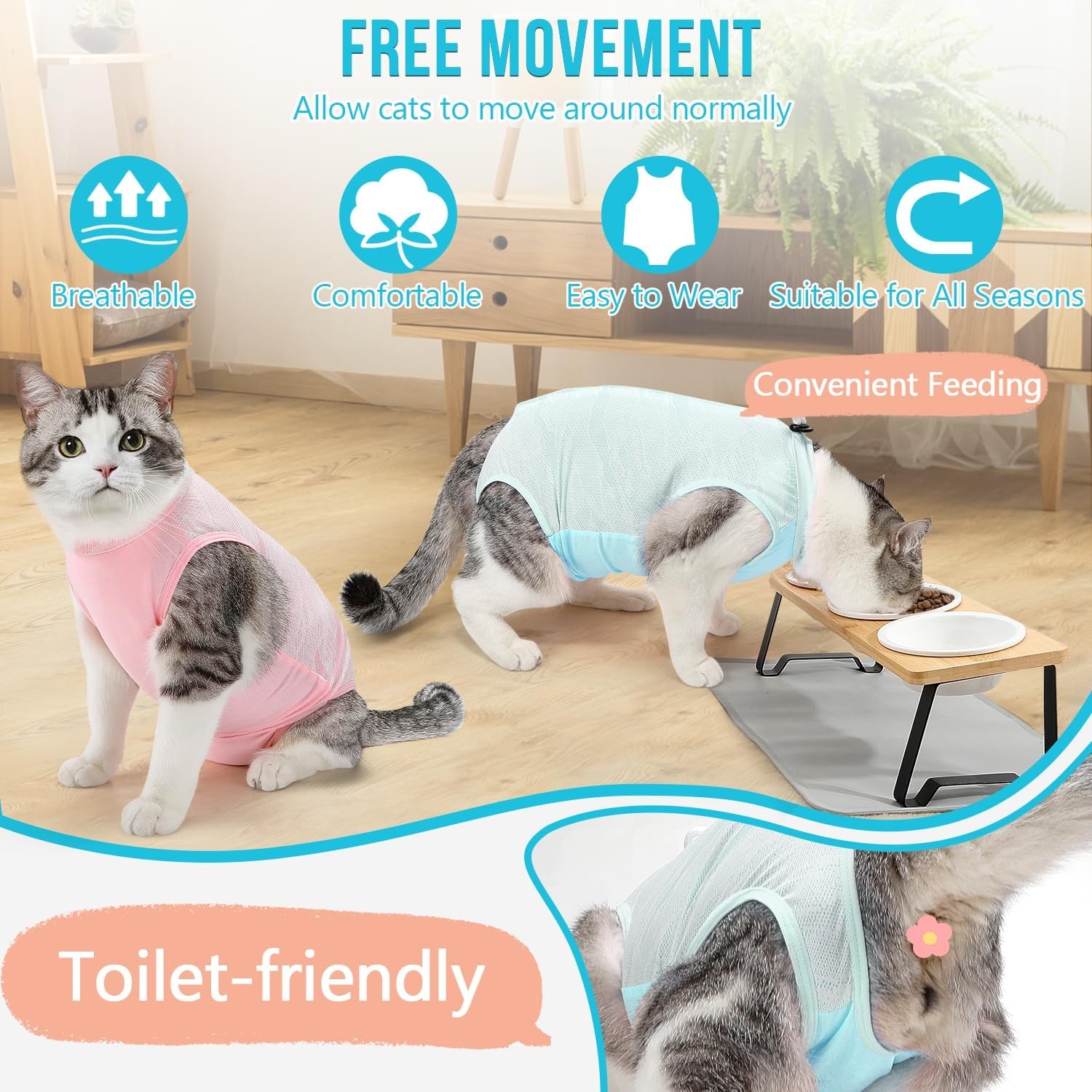 image:imageSlowTon Cat Recovery Suit Cat Onesie for Cats After Surgery Female Male Kitten Clothes Cats Surgical Spay Suit Abdominal Wounds ECollar Alternative Bodysuit Shirt AntiLicking Blue FlowerSQ Light Blue Hair Resistant