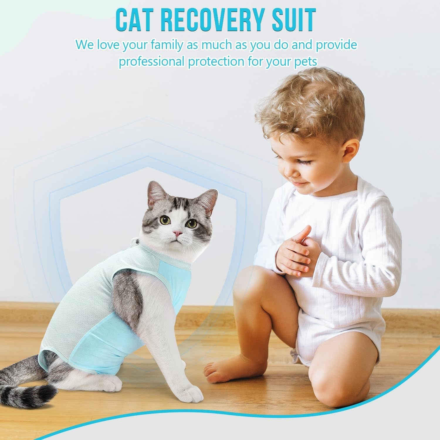 image:imageSlowTon Cat Recovery Suit Cat Onesie for Cats After Surgery Female Male Kitten Clothes Cats Surgical Spay Suit Abdominal Wounds ECollar Alternative Bodysuit Shirt AntiLicking Blue FlowerSQ Light Blue Hair Resistant
