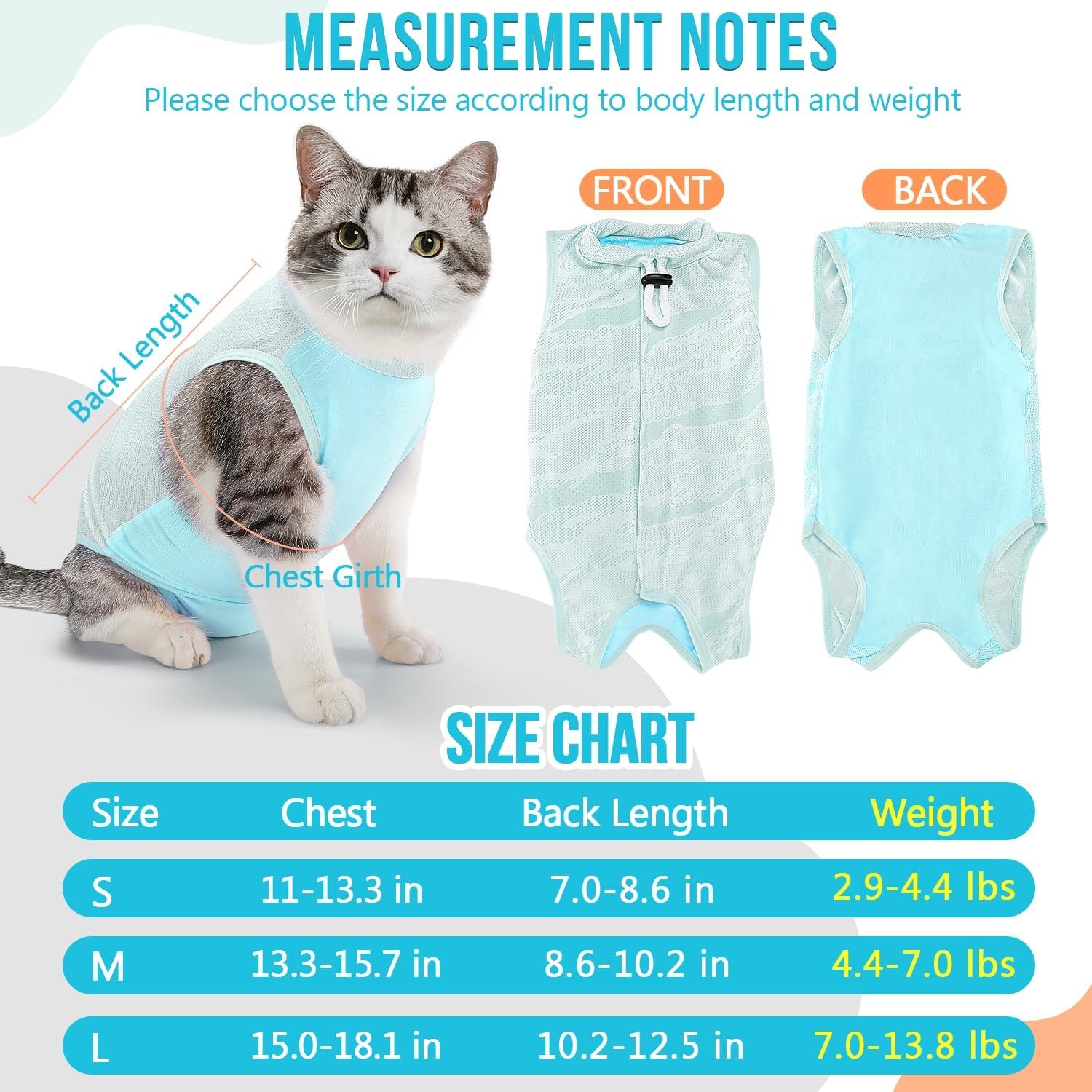 image:imageSlowTon Cat Recovery Suit Cat Onesie for Cats After Surgery Female Male Kitten Clothes Cats Surgical Spay Suit Abdominal Wounds ECollar Alternative Bodysuit Shirt AntiLicking Blue FlowerSQ Light Blue Hair Resistant