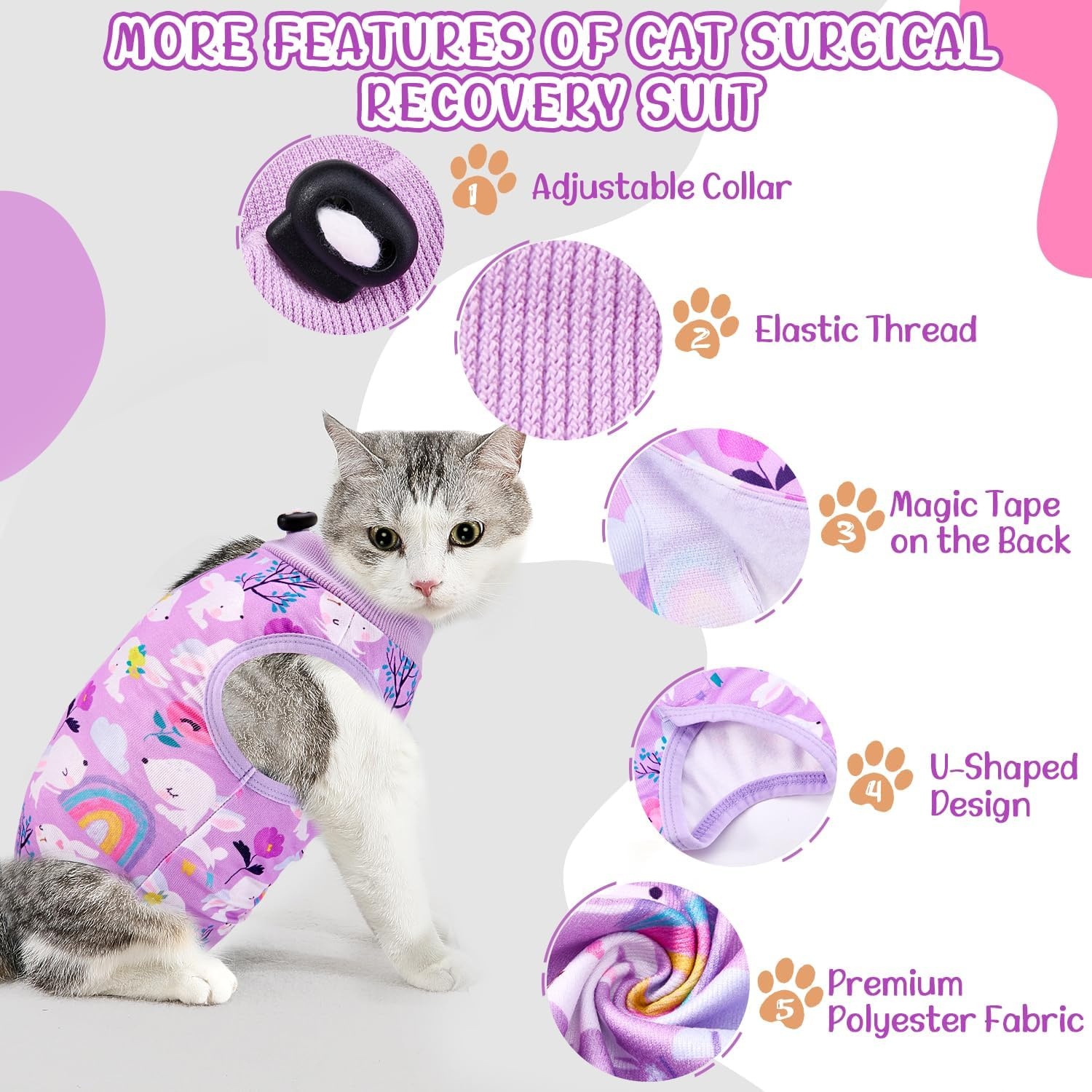 image:imageSlowTon Cat Recovery Suit Cat Onesie for Cats After Surgery Female Male Kitten Clothes Cats Surgical Spay Suit Abdominal Wounds ECollar Alternative Bodysuit Shirt AntiLicking Blue FlowerSPurple