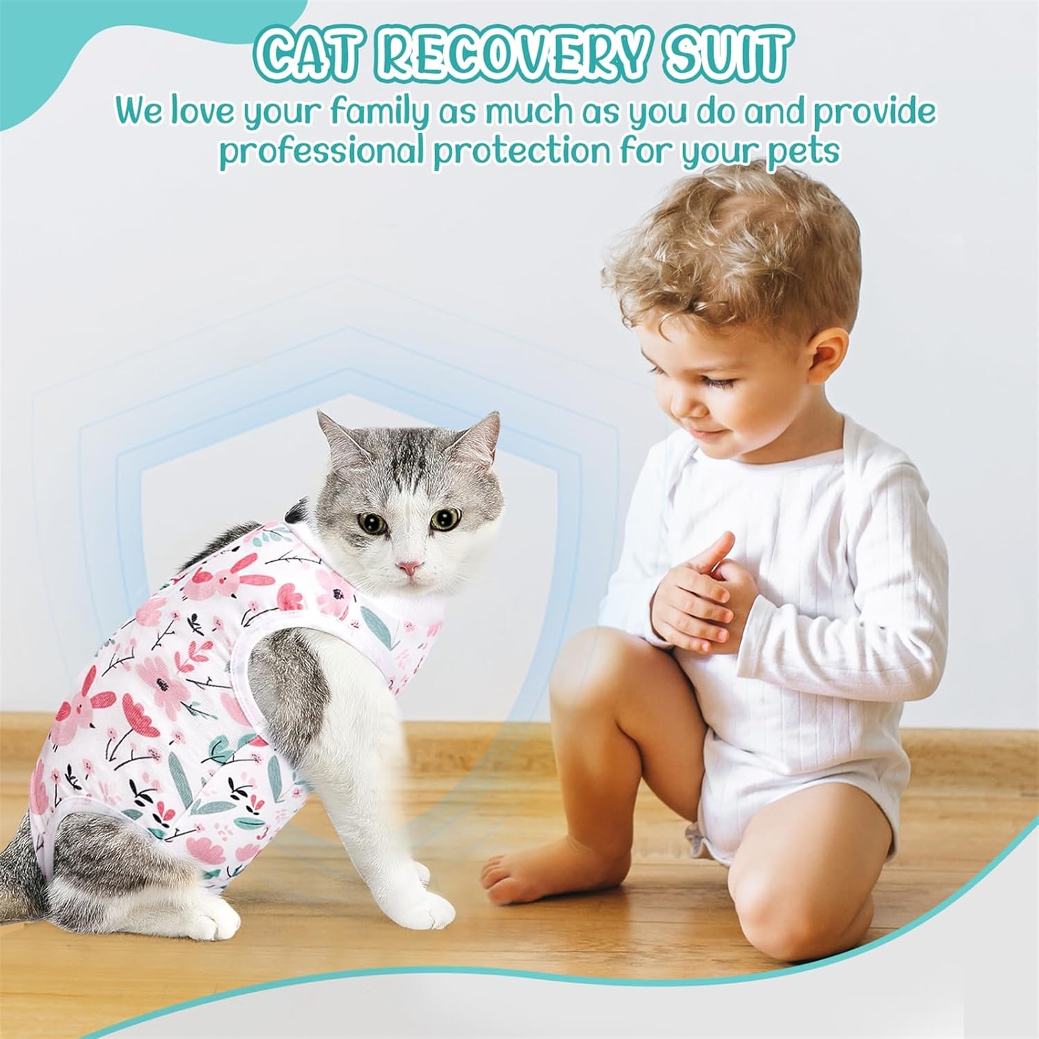 image:imageSlowTon Cat Recovery Suit Cat Onesie for Cats After Surgery Female Male Kitten Clothes Cats Surgical Spay Suit Abdominal Wounds ECollar Alternative Bodysuit Shirt AntiLicking Blue FlowerSWhite