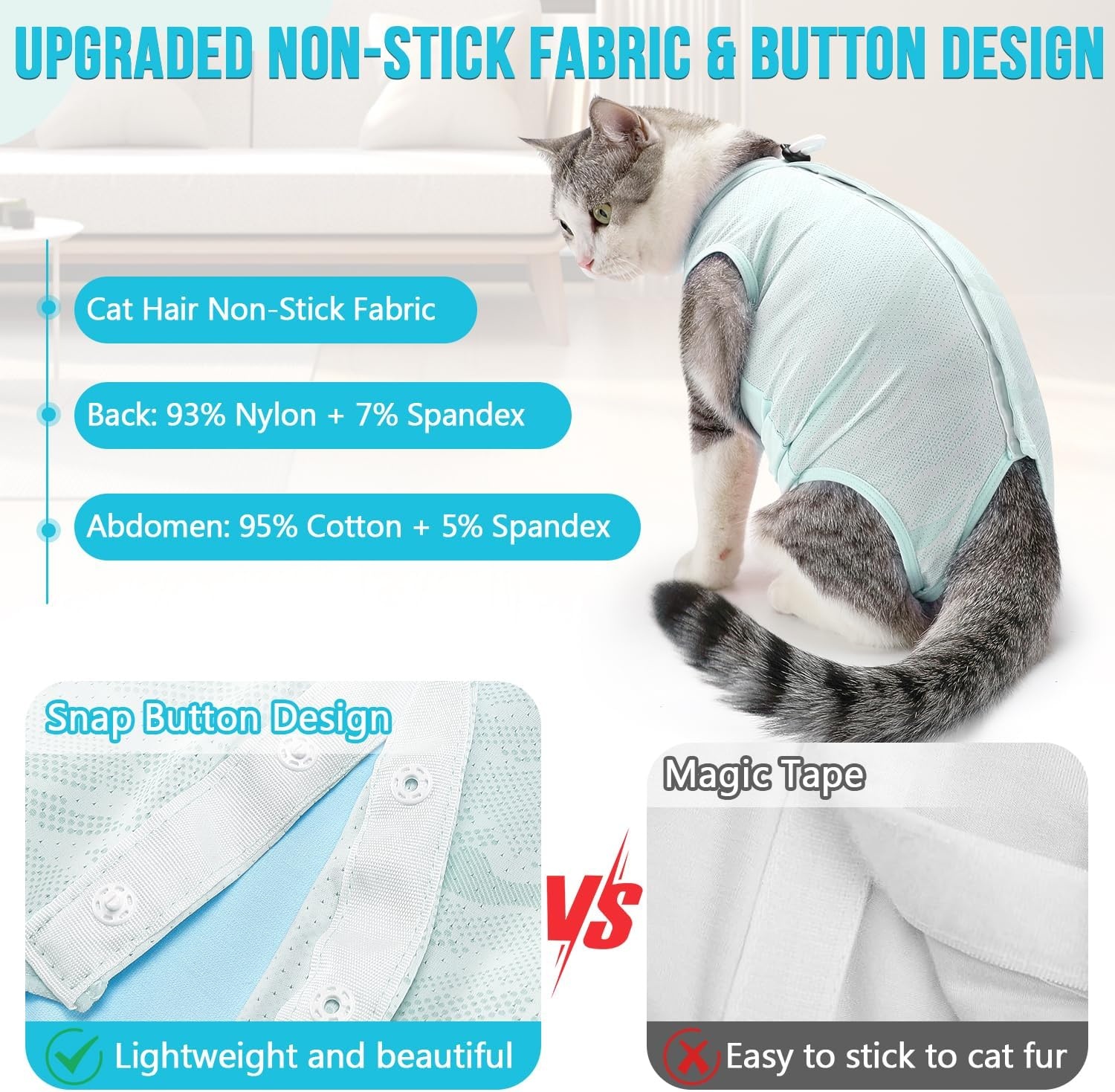 image:imageSlowTon Cat Recovery Suit Cat Onesie for Cats After Surgery Female Male Kitten Clothes Cats Surgical Spay Suit Abdominal Wounds ECollar Alternative Bodysuit Shirt AntiLicking Blue FlowerSQ Light Blue Hair Resistant