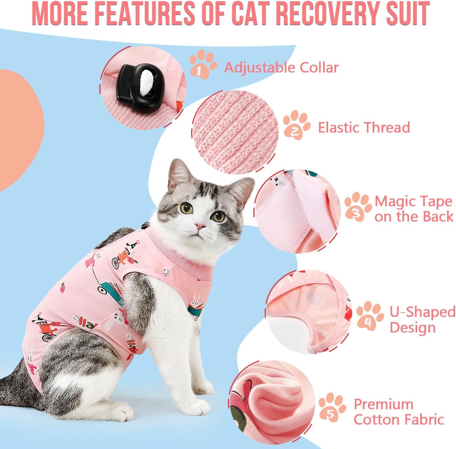 image:imageSlowTon Cat Recovery Suit Cat Onesie for Cats After Surgery Female Male Kitten Clothes Cats Surgical Spay Suit Abdominal Wounds ECollar Alternative Bodysuit Shirt AntiLicking Blue FlowerS1Pink