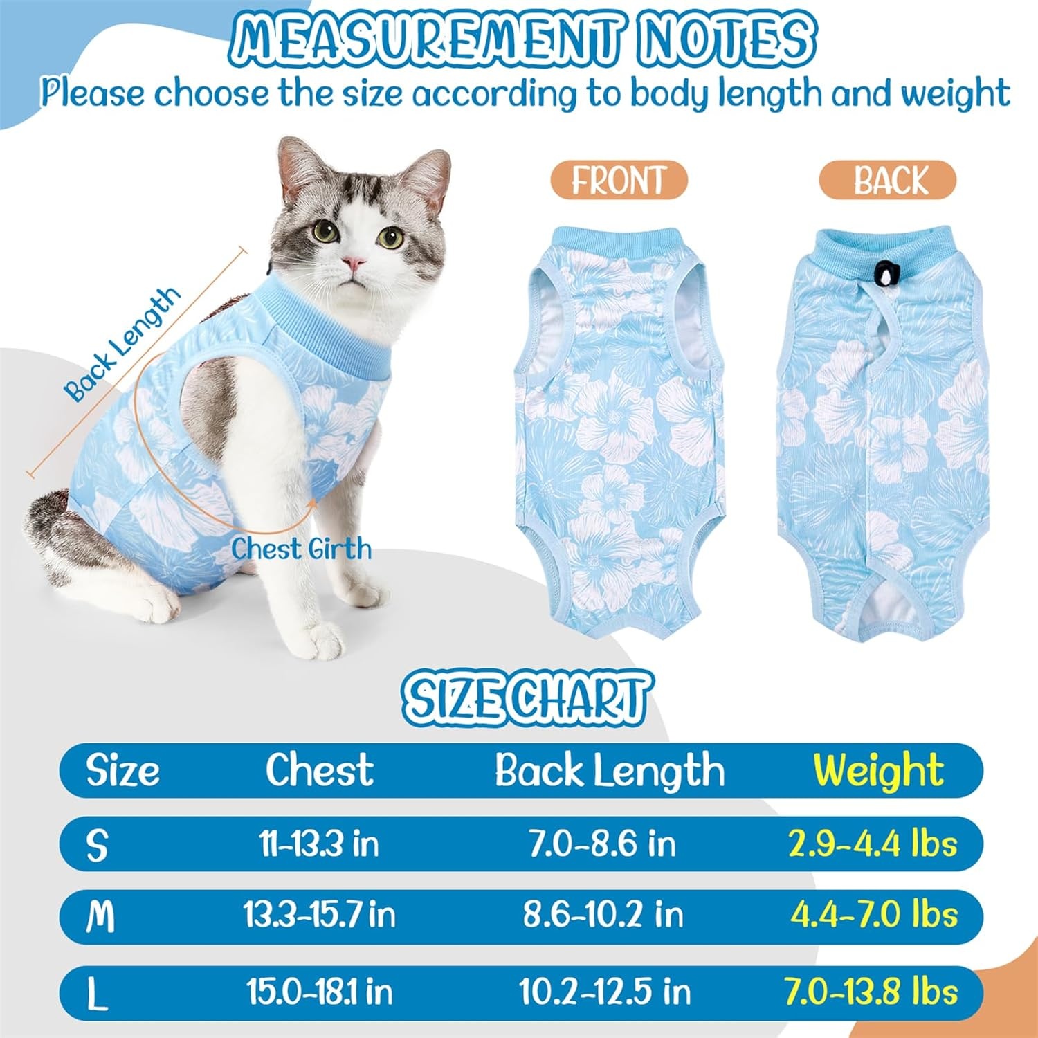image:imageSlowTon Cat Recovery Suit Cat Onesie for Cats After Surgery Female Male Kitten Clothes Cats Surgical Spay Suit Abdominal Wounds ECollar Alternative Bodysuit Shirt AntiLicking Blue FlowerSBlue Flower