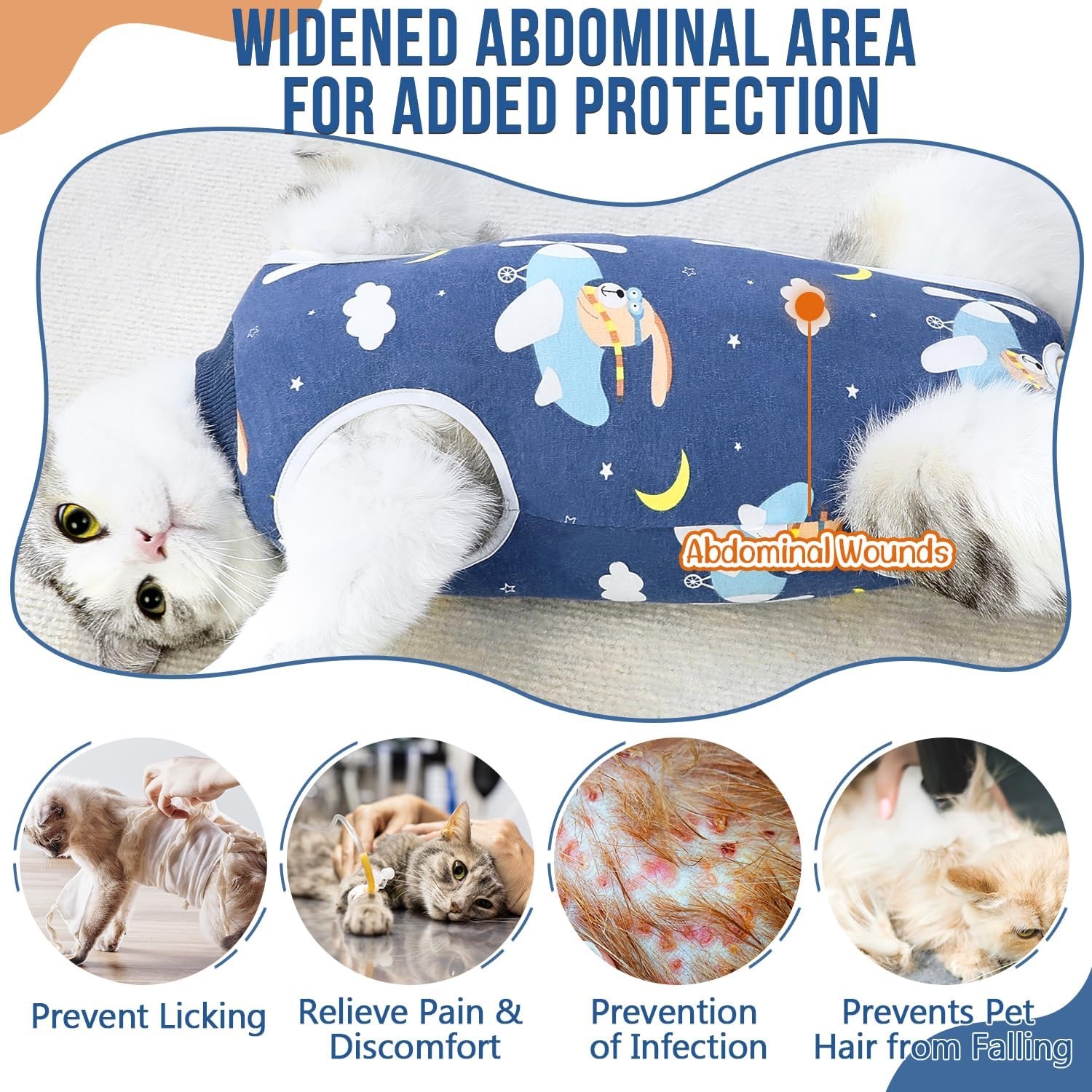 image:imageSlowTon Cat Recovery Suit Cat Onesie for Cats After Surgery Female Male Kitten Clothes Cats Surgical Spay Suit Abdominal Wounds ECollar Alternative Bodysuit Shirt AntiLicking Blue FlowerSNavy
