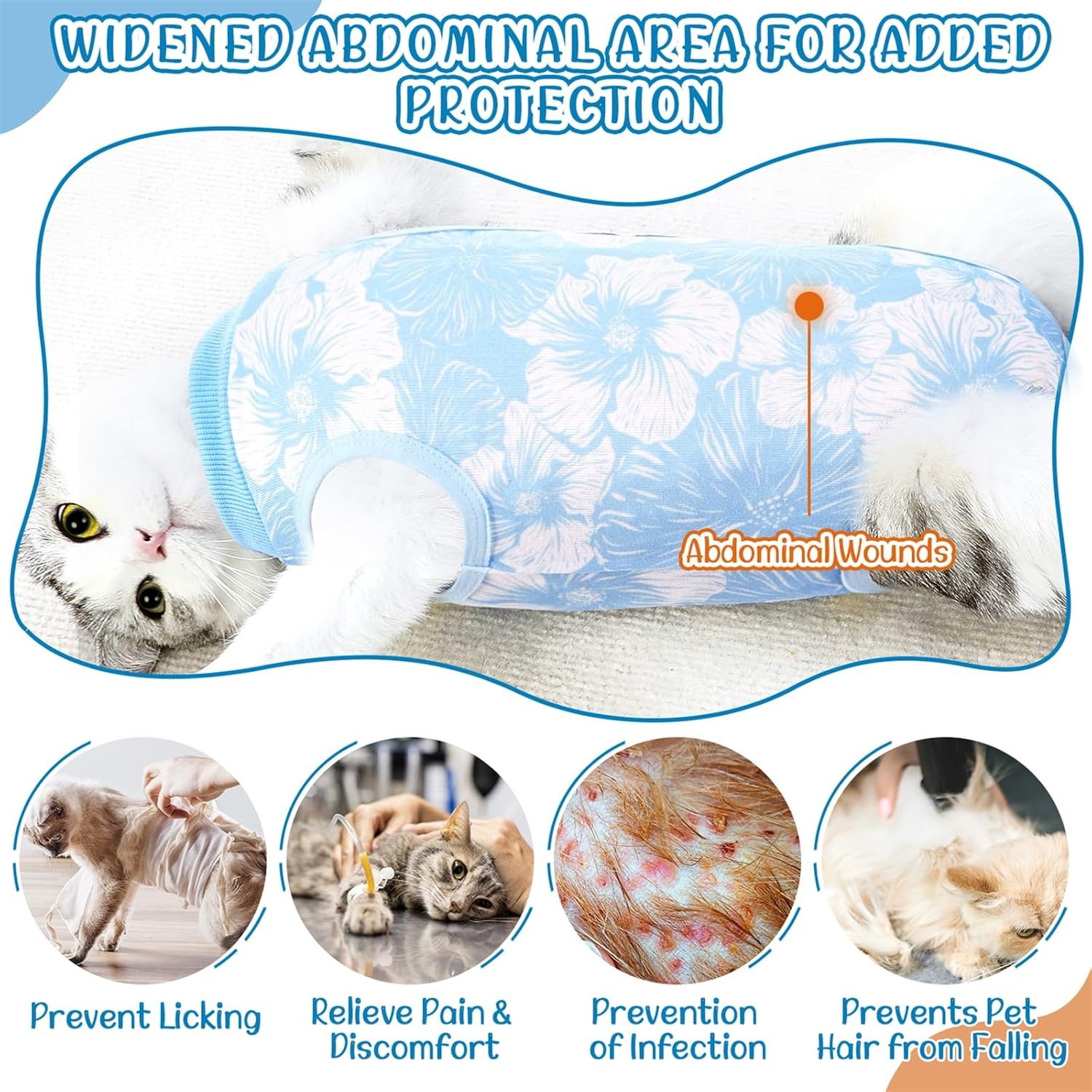 image:imageSlowTon Cat Recovery Suit Cat Onesie for Cats After Surgery Female Male Kitten Clothes Cats Surgical Spay Suit Abdominal Wounds ECollar Alternative Bodysuit Shirt AntiLicking Blue FlowerSBlue Flower