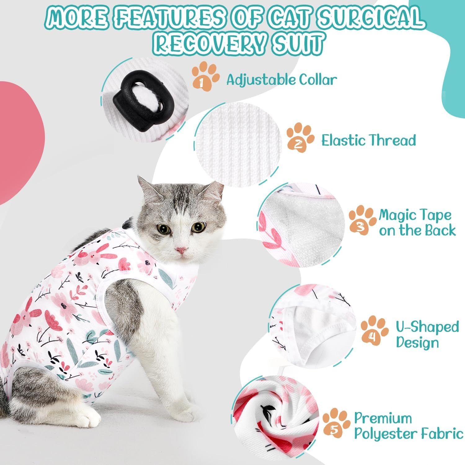 image:imageSlowTon Cat Recovery Suit Cat Onesie for Cats After Surgery Female Male Kitten Clothes Cats Surgical Spay Suit Abdominal Wounds ECollar Alternative Bodysuit Shirt AntiLicking Blue FlowerSWhite