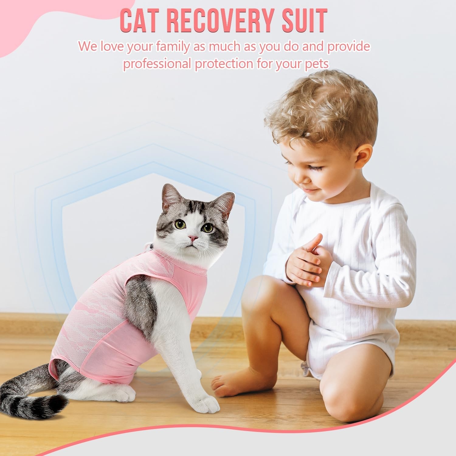 image:imageSlowTon Cat Recovery Suit Cat Onesie for Cats After Surgery Female Male Kitten Clothes Cats Surgical Spay Suit Abdominal Wounds ECollar Alternative Bodysuit Shirt AntiLicking Blue FlowerSQ Light Pink Hair Resistant