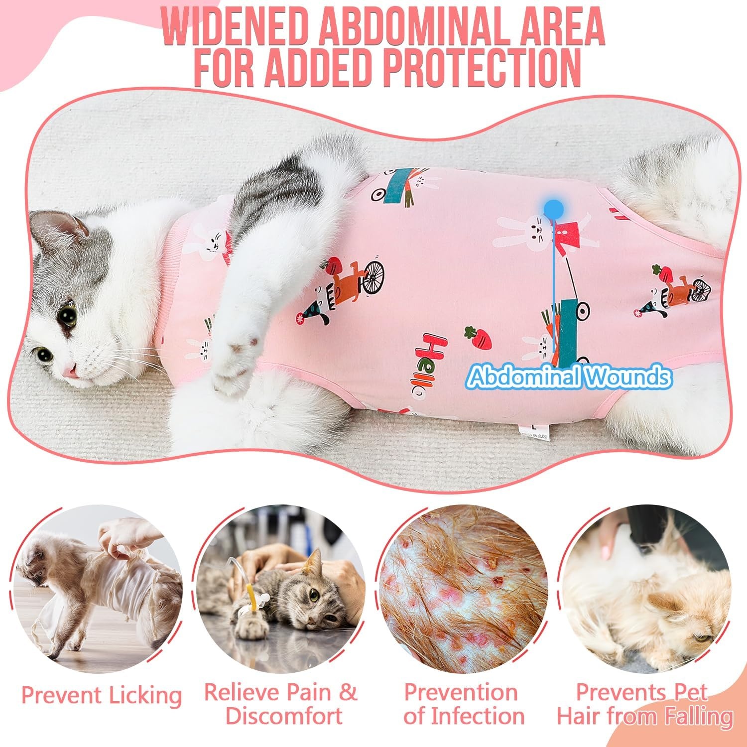image:imageSlowTon Cat Recovery Suit Cat Onesie for Cats After Surgery Female Male Kitten Clothes Cats Surgical Spay Suit Abdominal Wounds ECollar Alternative Bodysuit Shirt AntiLicking Blue FlowerS1Pink