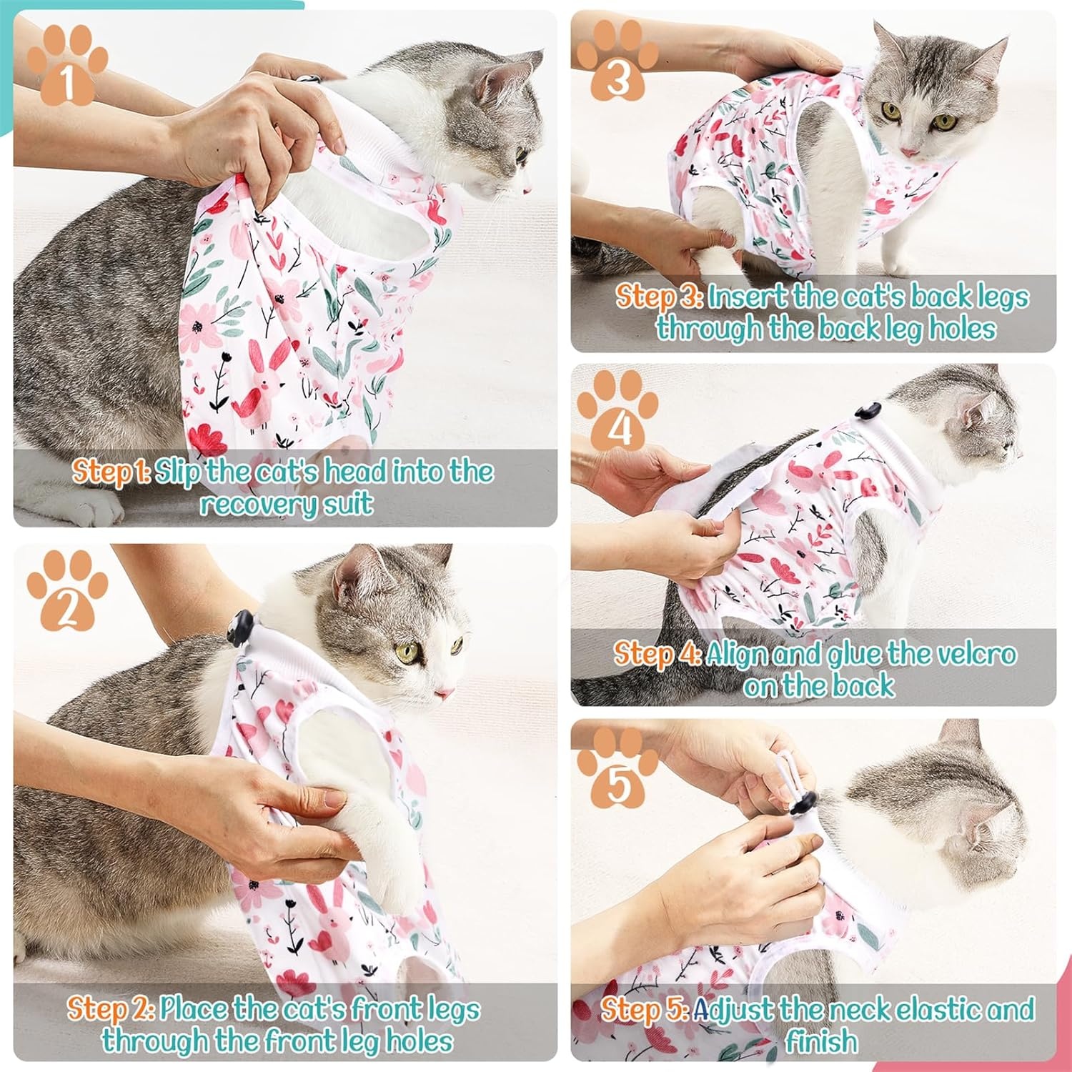 image:imageSlowTon Cat Recovery Suit Cat Onesie for Cats After Surgery Female Male Kitten Clothes Cats Surgical Spay Suit Abdominal Wounds ECollar Alternative Bodysuit Shirt AntiLicking Blue FlowerSWhite