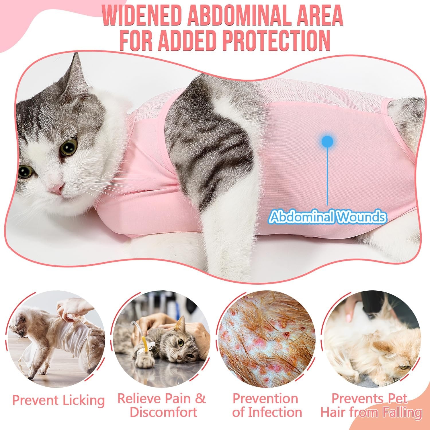 image:imageSlowTon Cat Recovery Suit Cat Onesie for Cats After Surgery Female Male Kitten Clothes Cats Surgical Spay Suit Abdominal Wounds ECollar Alternative Bodysuit Shirt AntiLicking Blue FlowerSQ Light Pink Hair Resistant