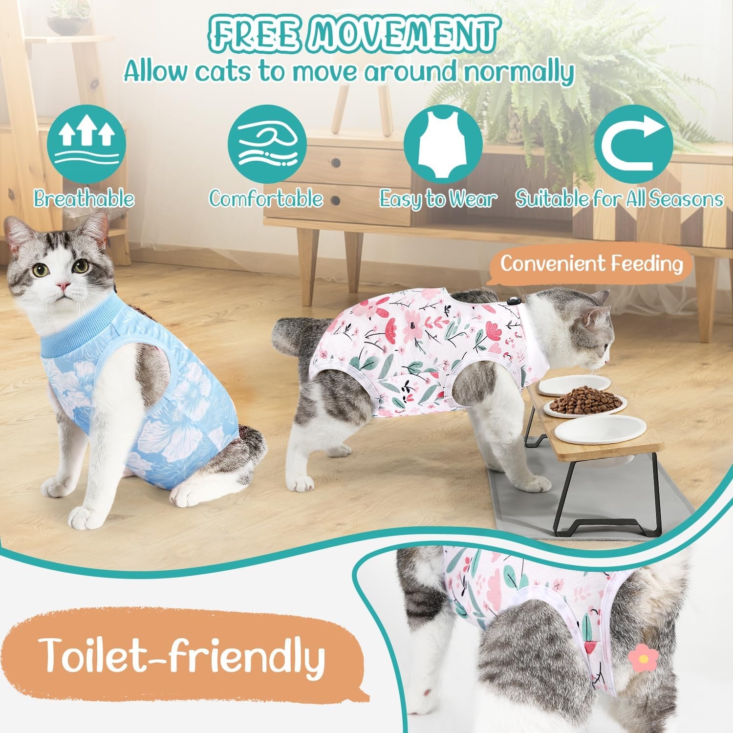 image:imageSlowTon Cat Recovery Suit Cat Onesie for Cats After Surgery Female Male Kitten Clothes Cats Surgical Spay Suit Abdominal Wounds ECollar Alternative Bodysuit Shirt AntiLicking Blue FlowerSWhite