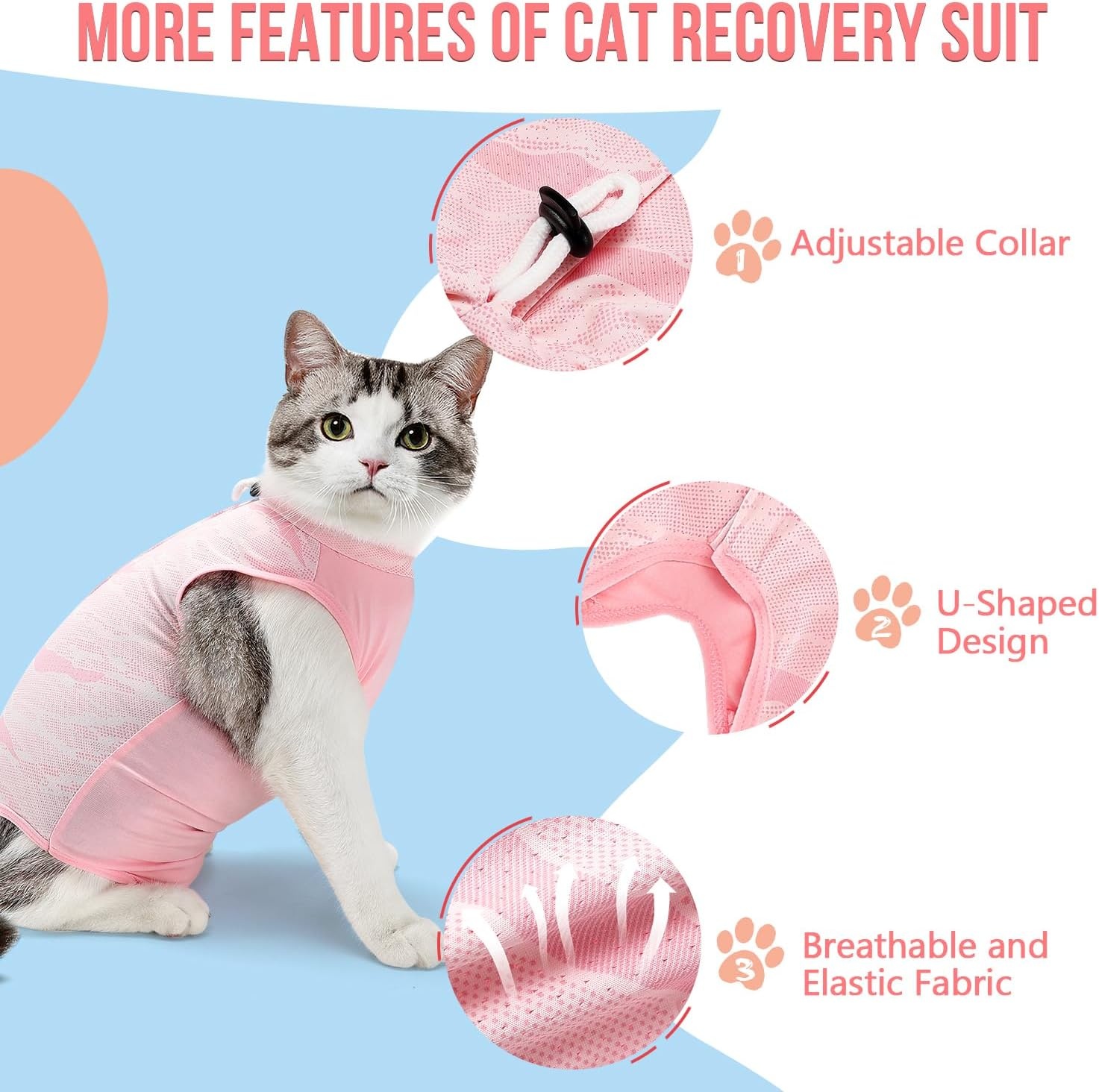 image:imageSlowTon Cat Recovery Suit Cat Onesie for Cats After Surgery Female Male Kitten Clothes Cats Surgical Spay Suit Abdominal Wounds ECollar Alternative Bodysuit Shirt AntiLicking Blue FlowerSQ Light Pink Hair Resistant