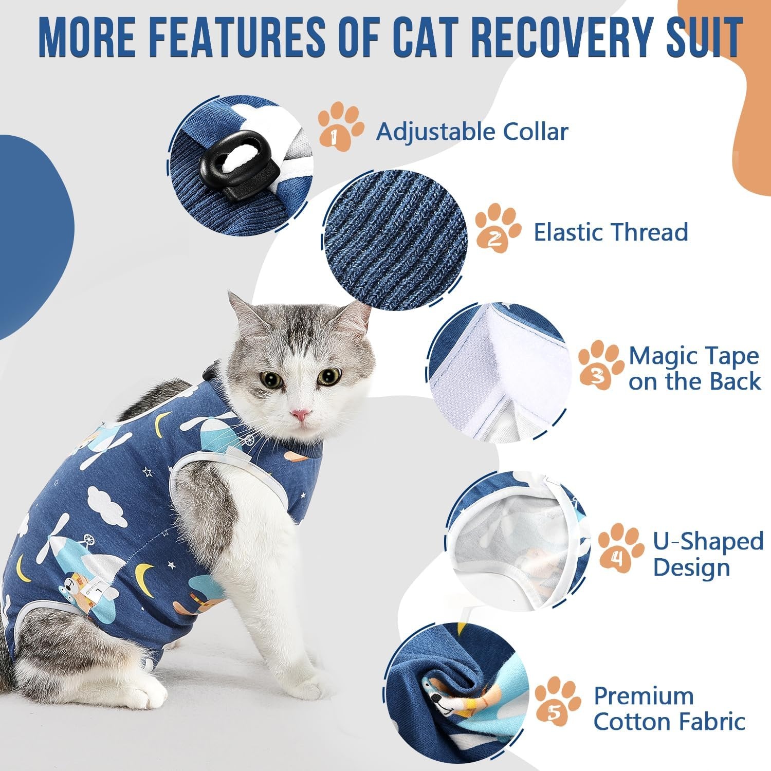 image:imageSlowTon Cat Recovery Suit Cat Onesie for Cats After Surgery Female Male Kitten Clothes Cats Surgical Spay Suit Abdominal Wounds ECollar Alternative Bodysuit Shirt AntiLicking Blue FlowerSNavy