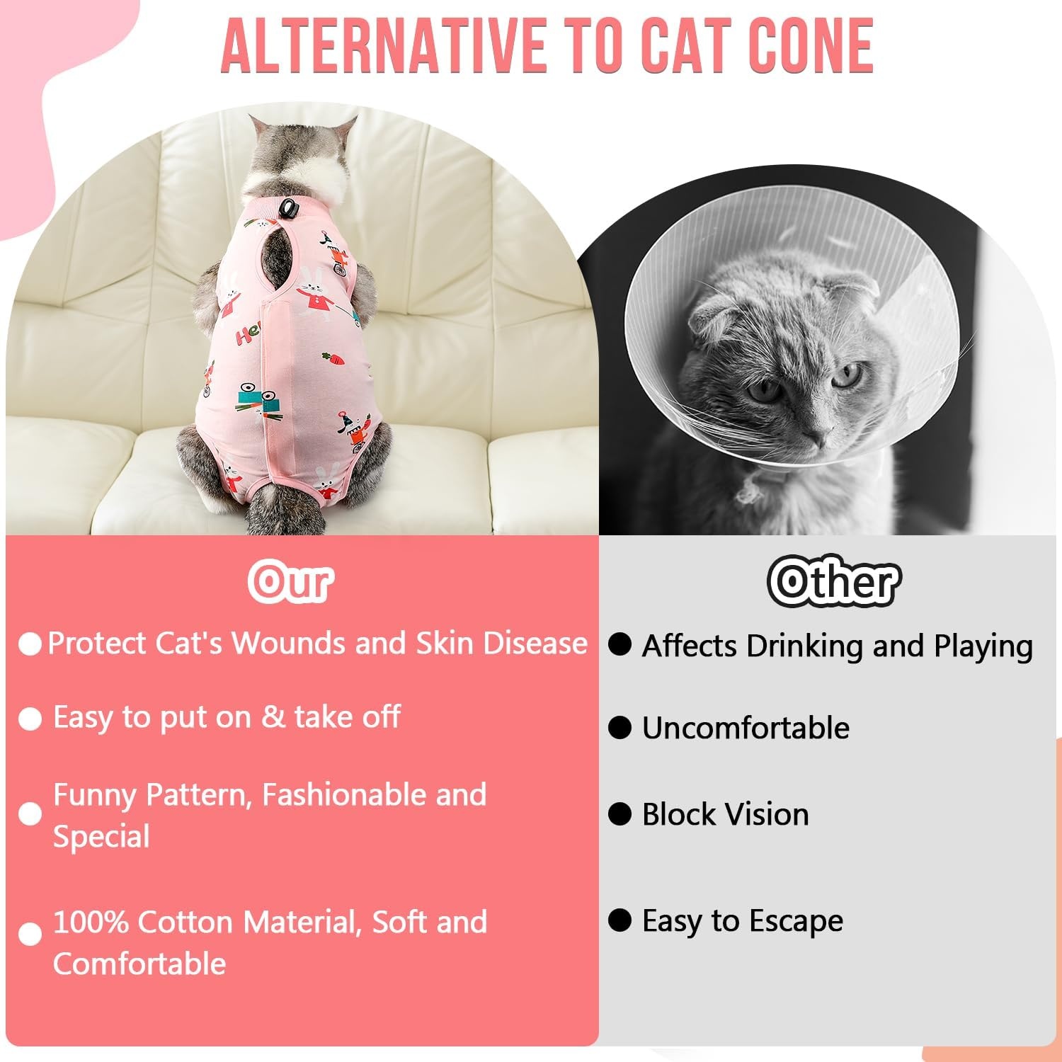 image:imageSlowTon Cat Recovery Suit Cat Onesie for Cats After Surgery Female Male Kitten Clothes Cats Surgical Spay Suit Abdominal Wounds ECollar Alternative Bodysuit Shirt AntiLicking Blue FlowerS1Pink