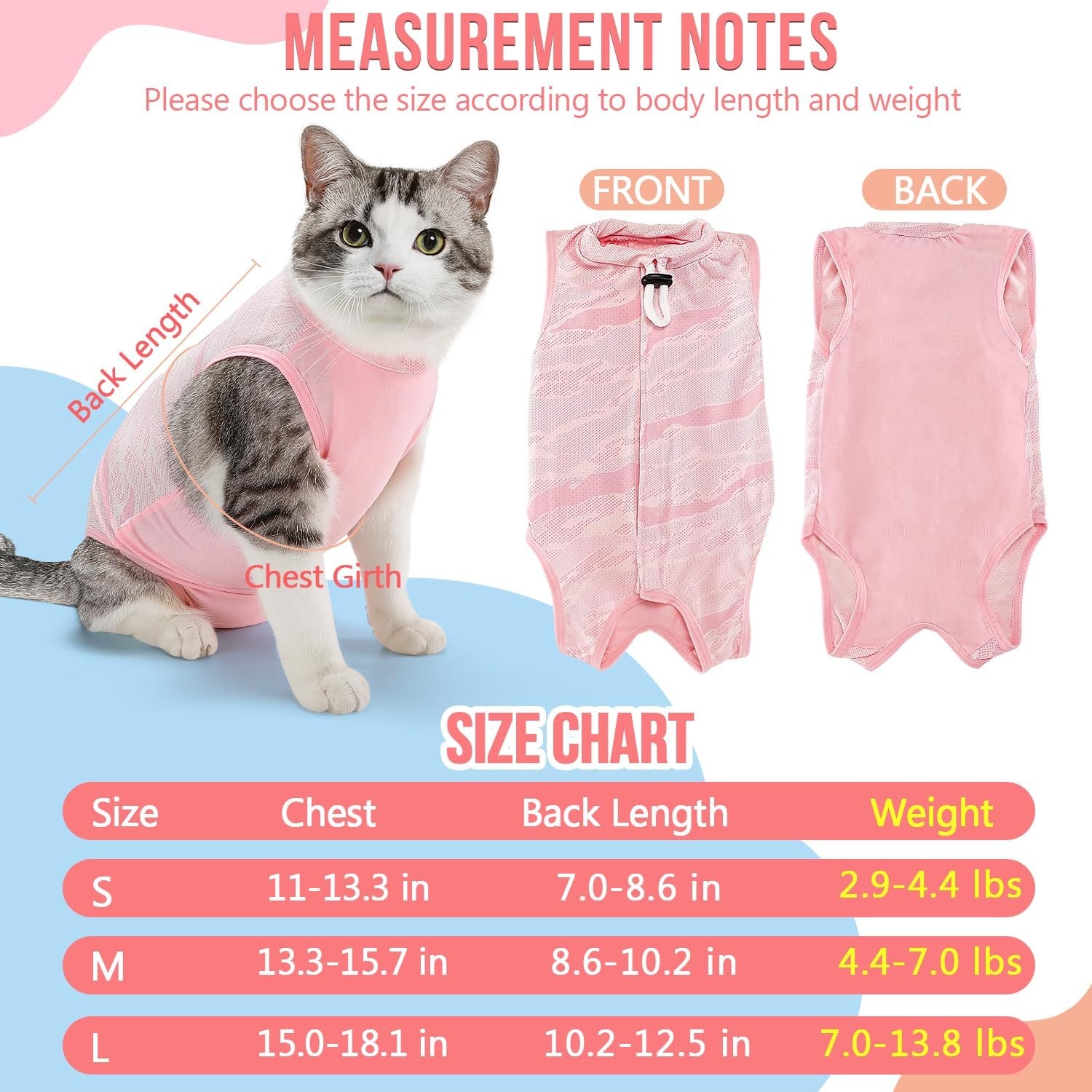 image:imageSlowTon Cat Recovery Suit Cat Onesie for Cats After Surgery Female Male Kitten Clothes Cats Surgical Spay Suit Abdominal Wounds ECollar Alternative Bodysuit Shirt AntiLicking Blue FlowerSQ Light Pink Hair Resistant