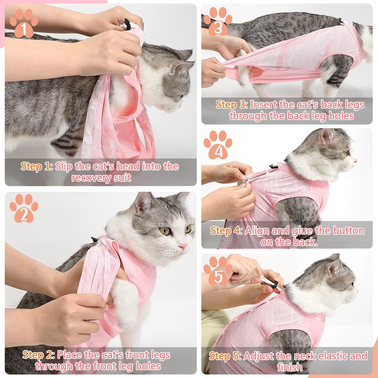 image:imageSlowTon Cat Recovery Suit Cat Onesie for Cats After Surgery Female Male Kitten Clothes Cats Surgical Spay Suit Abdominal Wounds ECollar Alternative Bodysuit Shirt AntiLicking Blue FlowerSQ Light Pink Hair Resistant