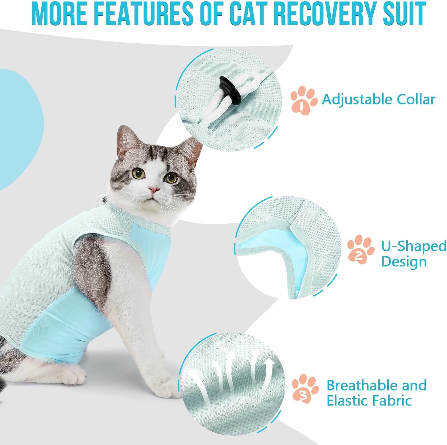image:imageSlowTon Cat Recovery Suit Cat Onesie for Cats After Surgery Female Male Kitten Clothes Cats Surgical Spay Suit Abdominal Wounds ECollar Alternative Bodysuit Shirt AntiLicking Blue FlowerSQ Light Blue Hair Resistant
