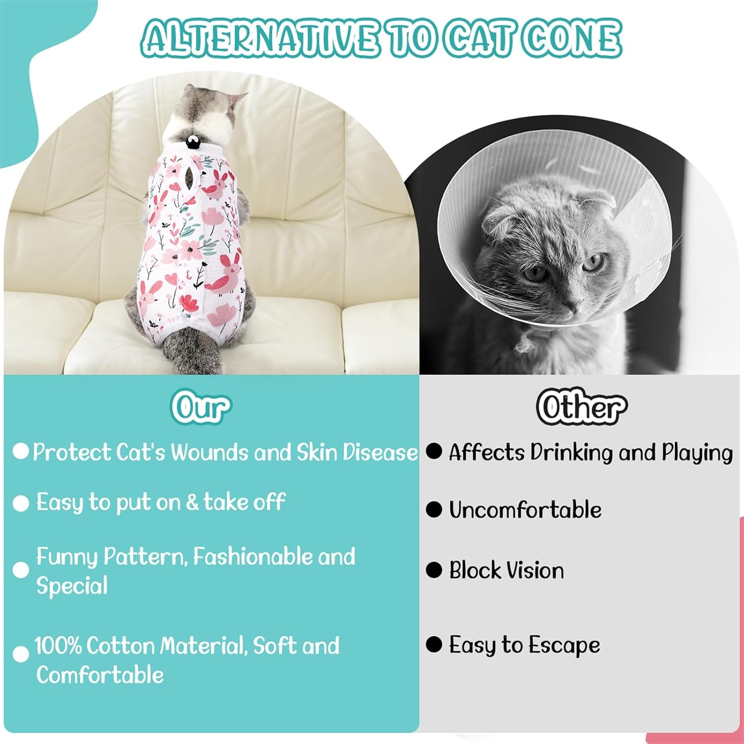 image:imageSlowTon Cat Recovery Suit Cat Onesie for Cats After Surgery Female Male Kitten Clothes Cats Surgical Spay Suit Abdominal Wounds ECollar Alternative Bodysuit Shirt AntiLicking Blue FlowerSWhite