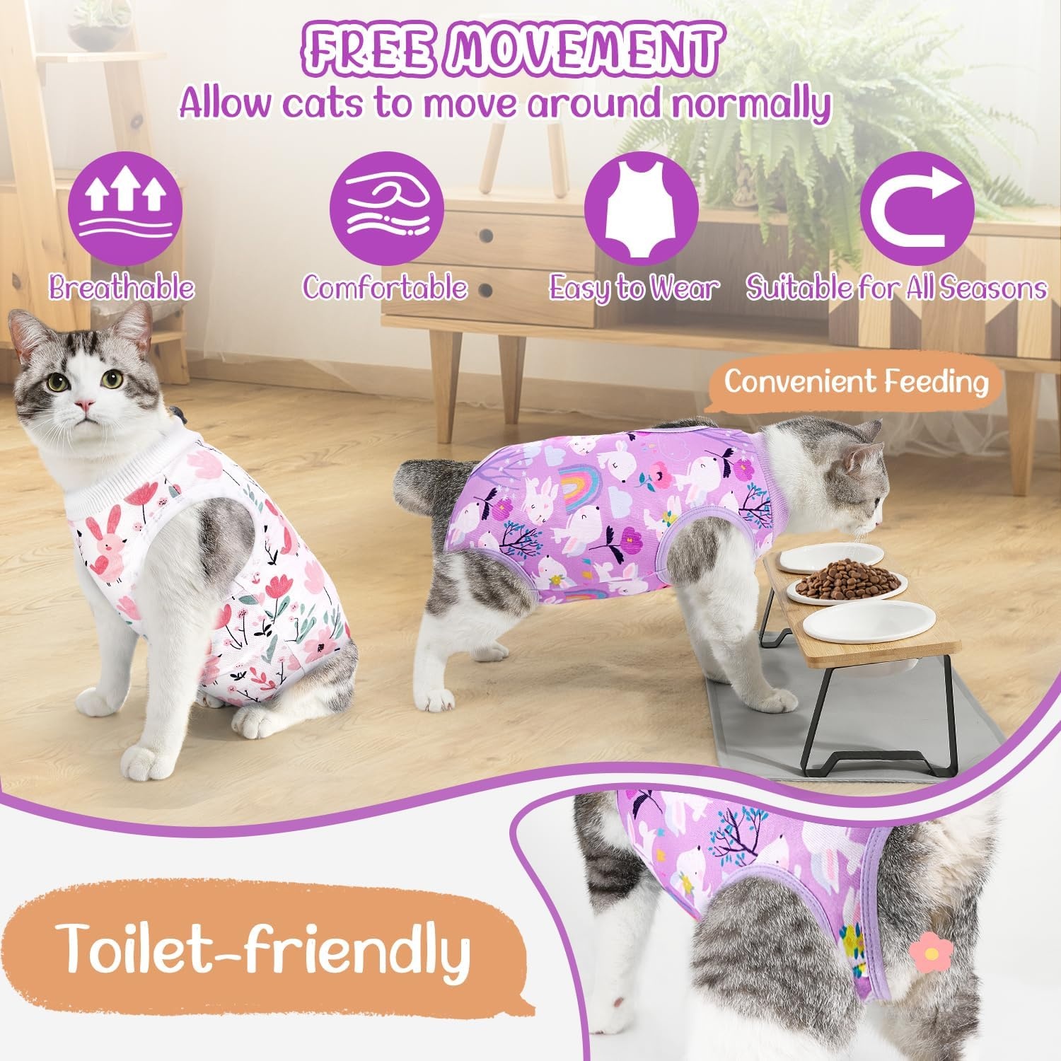 image:imageSlowTon Cat Recovery Suit Cat Onesie for Cats After Surgery Female Male Kitten Clothes Cats Surgical Spay Suit Abdominal Wounds ECollar Alternative Bodysuit Shirt AntiLicking Blue FlowerSPurple