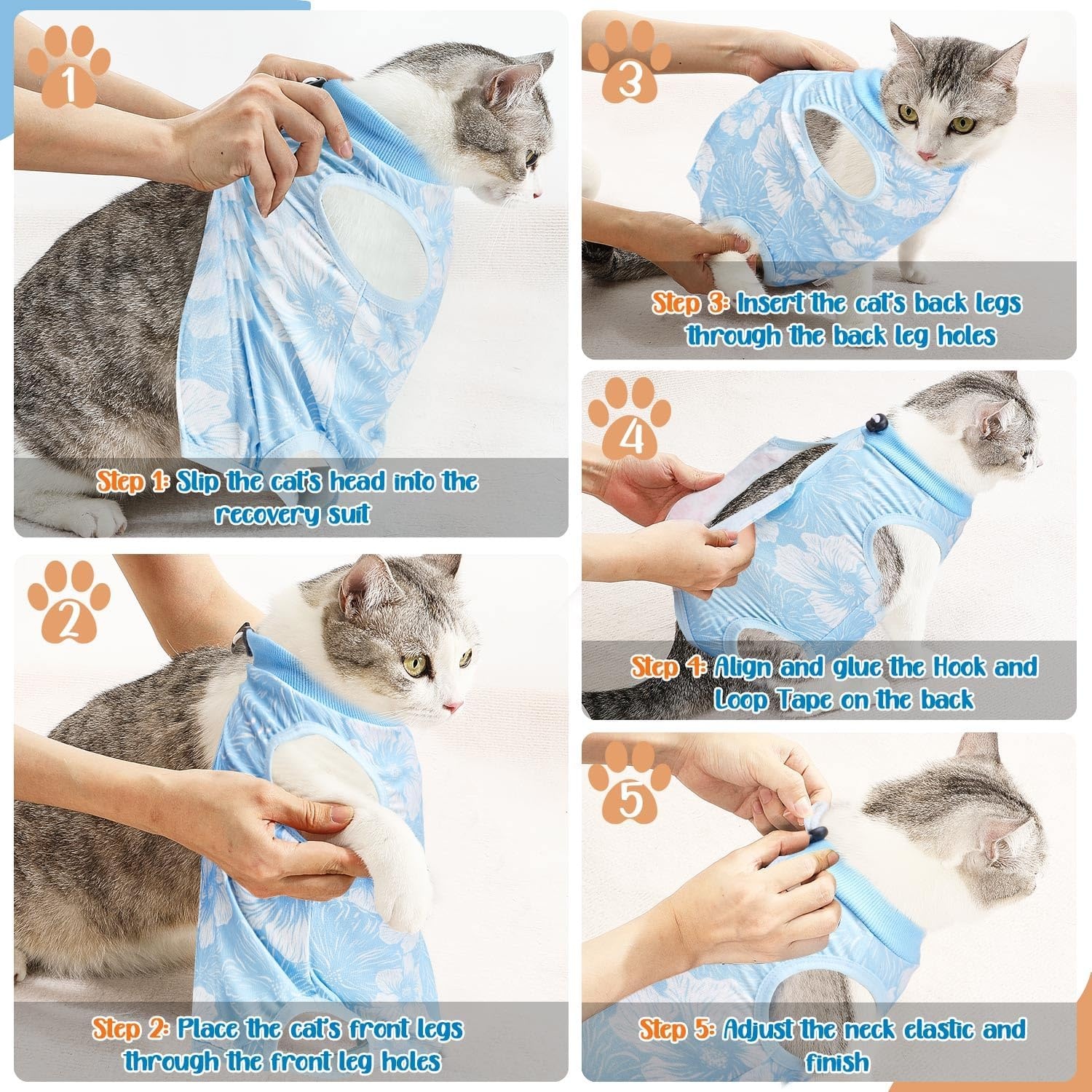 image:imageSlowTon Cat Recovery Suit Cat Onesie for Cats After Surgery Female Male Kitten Clothes Cats Surgical Spay Suit Abdominal Wounds ECollar Alternative Bodysuit Shirt AntiLicking Blue FlowerSBlue Flower