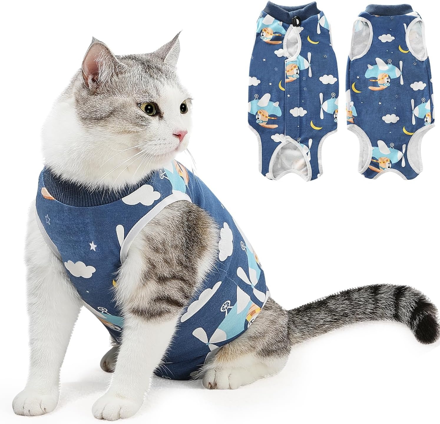 image:imageSlowTon Cat Recovery Suit Cat Onesie for Cats After Surgery Female Male Kitten Clothes Cats Surgical Spay Suit Abdominal Wounds ECollar Alternative Bodysuit Shirt AntiLicking Blue FlowerSNavy