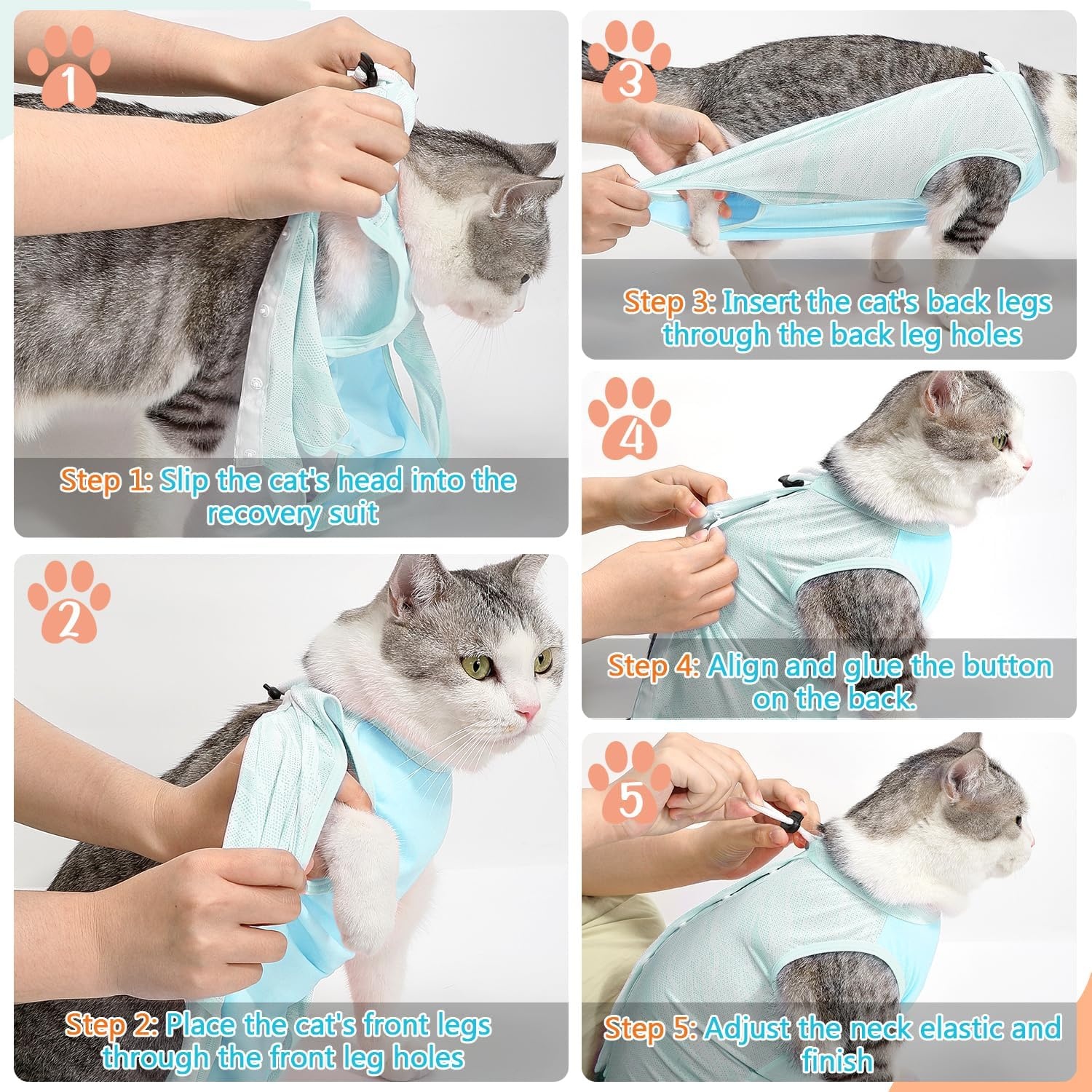 image:imageSlowTon Cat Recovery Suit Cat Onesie for Cats After Surgery Female Male Kitten Clothes Cats Surgical Spay Suit Abdominal Wounds ECollar Alternative Bodysuit Shirt AntiLicking Blue FlowerSQ Light Blue Hair Resistant