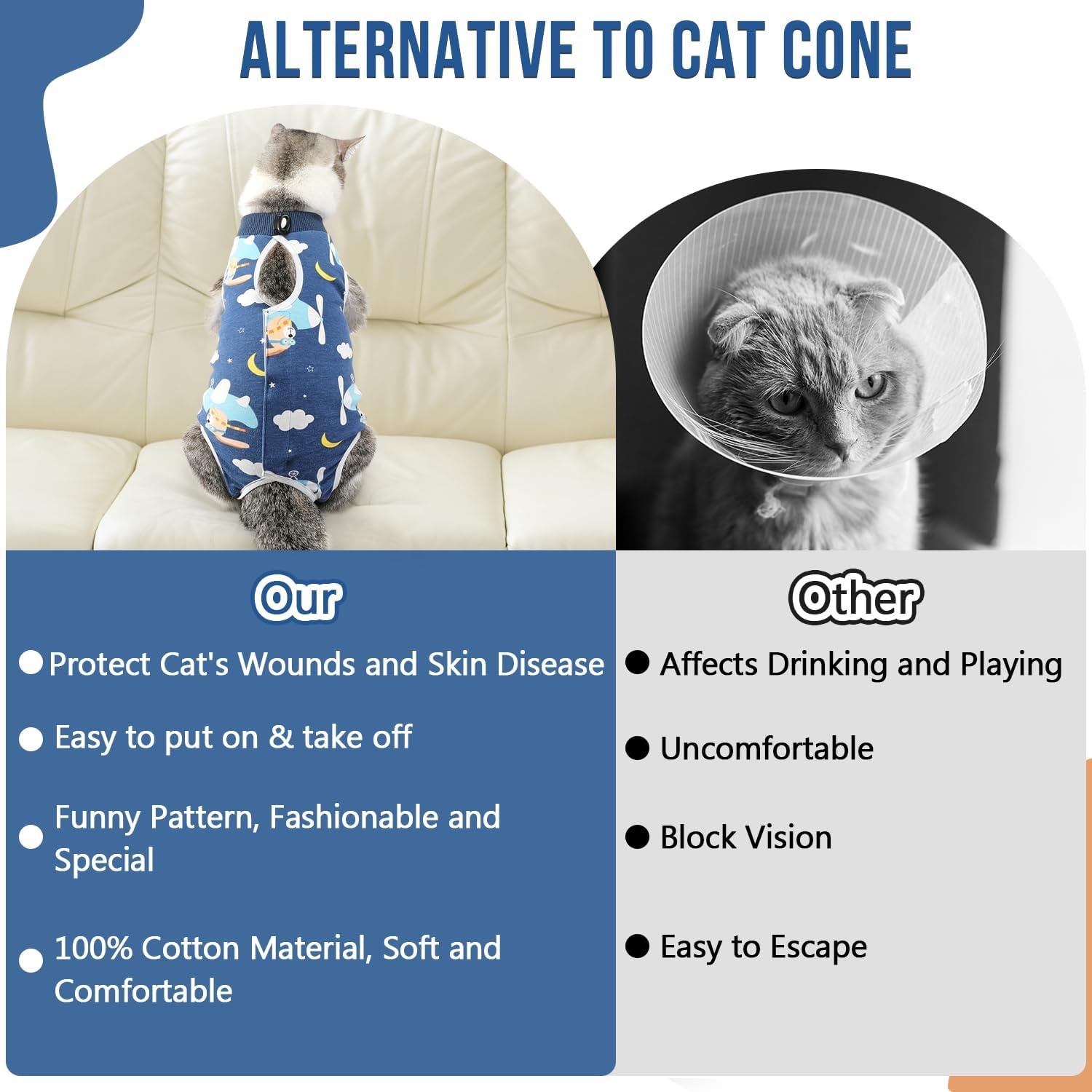 image:imageSlowTon Cat Recovery Suit Cat Onesie for Cats After Surgery Female Male Kitten Clothes Cats Surgical Spay Suit Abdominal Wounds ECollar Alternative Bodysuit Shirt AntiLicking Blue FlowerSNavy