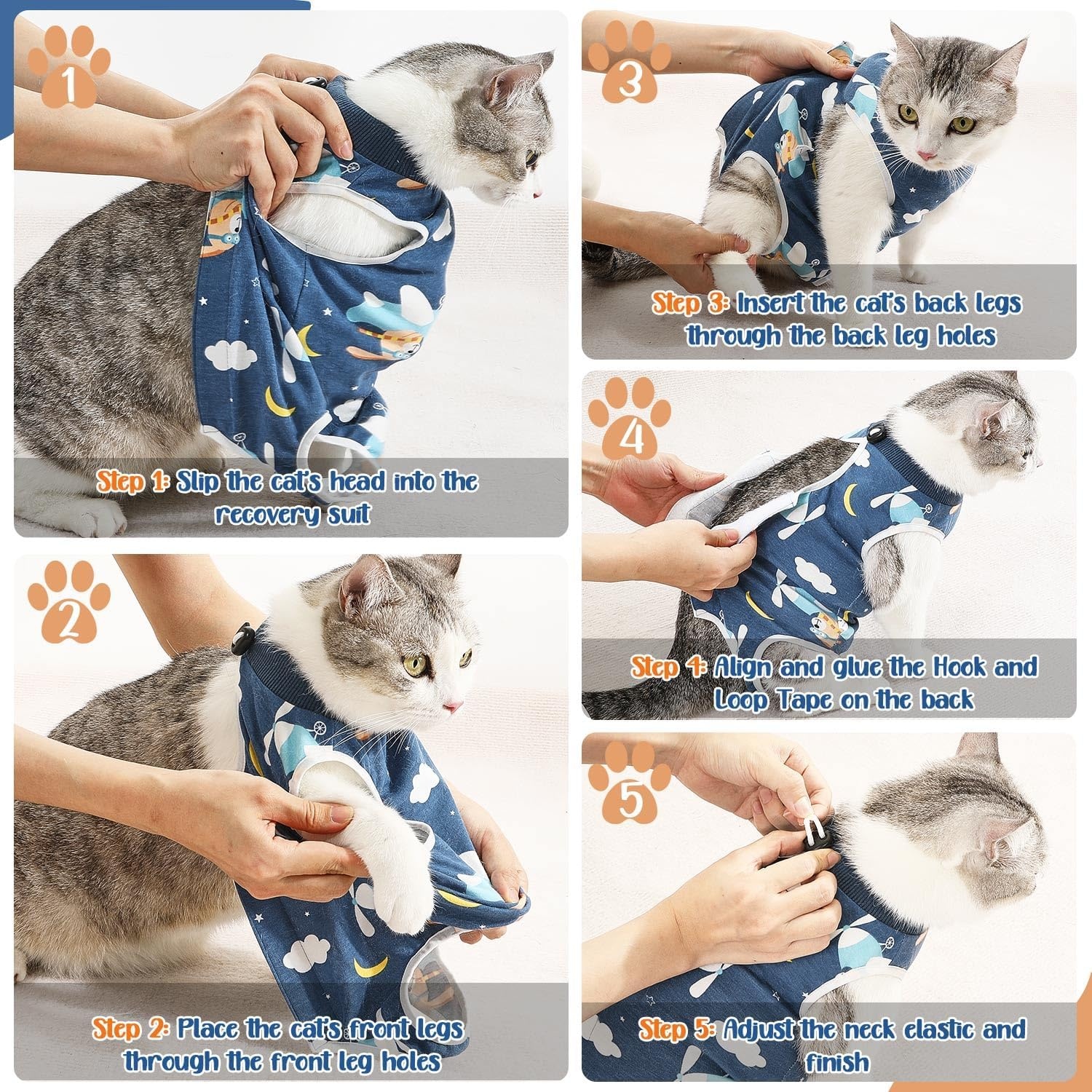image:imageSlowTon Cat Recovery Suit Cat Onesie for Cats After Surgery Female Male Kitten Clothes Cats Surgical Spay Suit Abdominal Wounds ECollar Alternative Bodysuit Shirt AntiLicking Blue FlowerSNavy