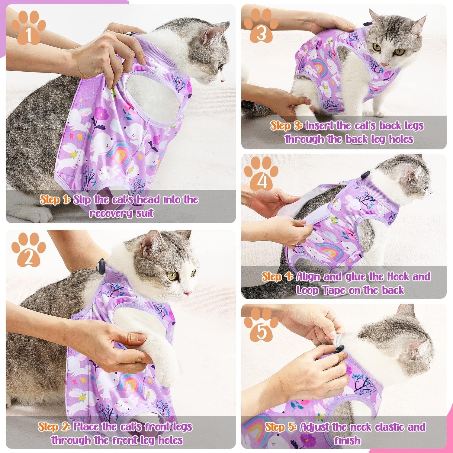 image:imageSlowTon Cat Recovery Suit Cat Onesie for Cats After Surgery Female Male Kitten Clothes Cats Surgical Spay Suit Abdominal Wounds ECollar Alternative Bodysuit Shirt AntiLicking Blue FlowerSPurple