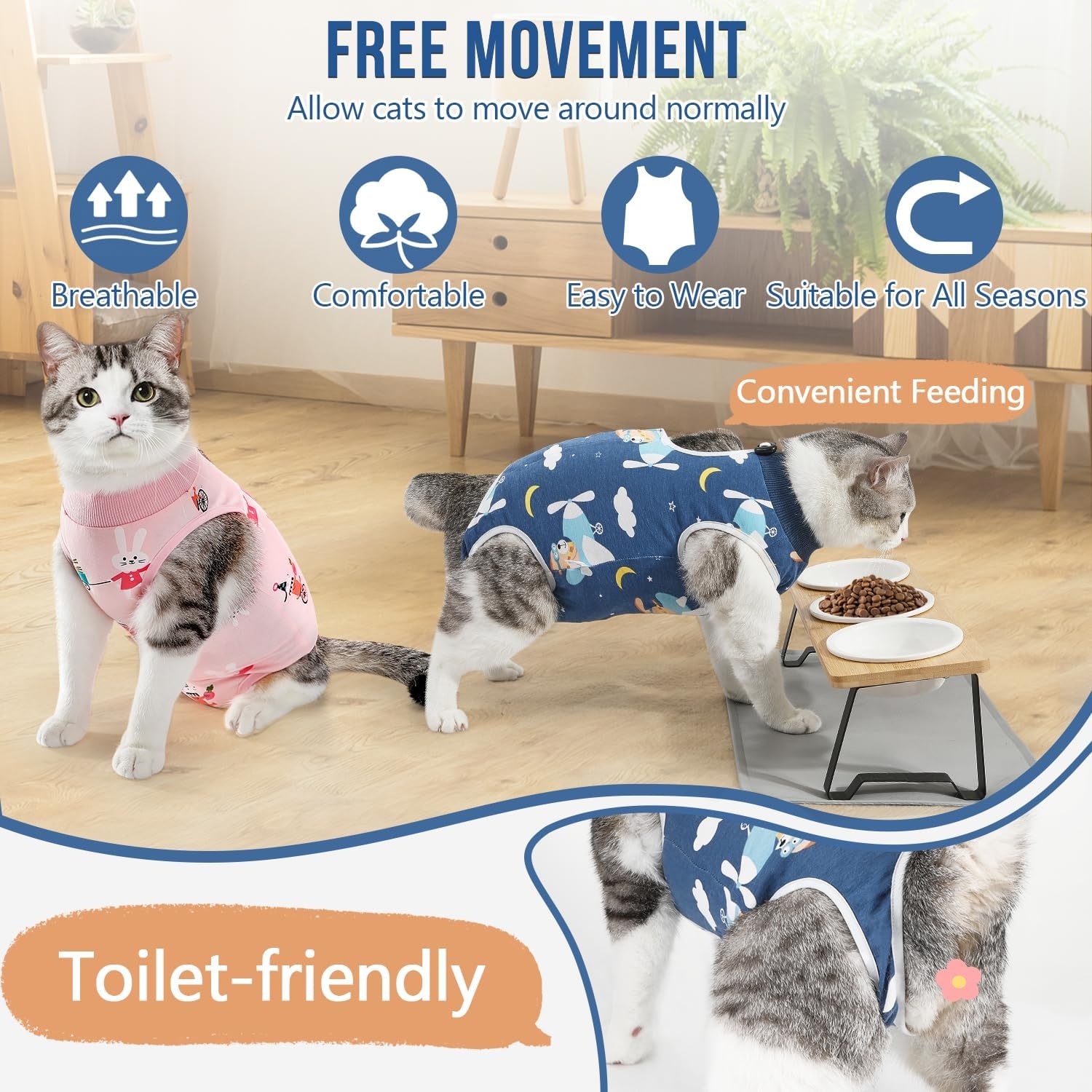 image:imageSlowTon Cat Recovery Suit Cat Onesie for Cats After Surgery Female Male Kitten Clothes Cats Surgical Spay Suit Abdominal Wounds ECollar Alternative Bodysuit Shirt AntiLicking Blue FlowerSNavy