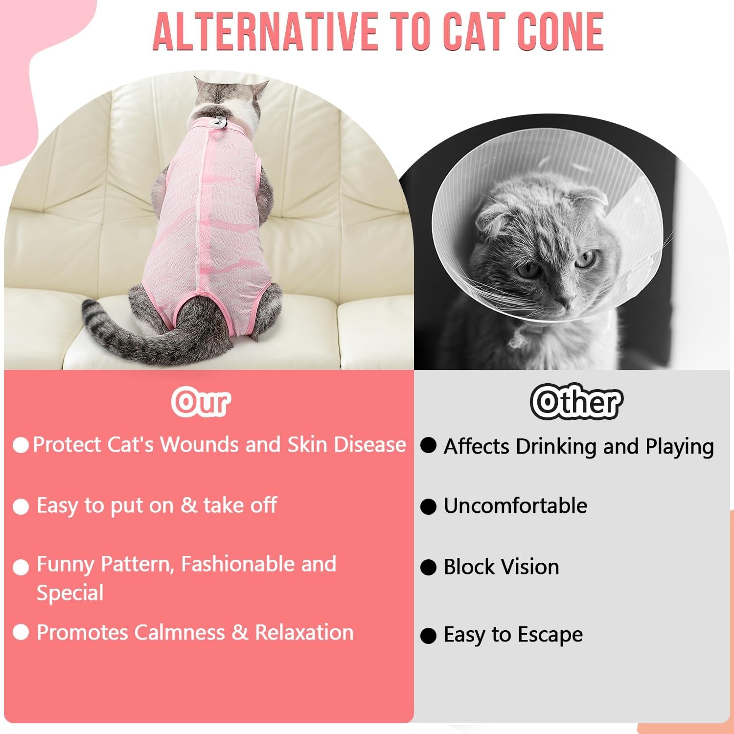 image:imageSlowTon Cat Recovery Suit Cat Onesie for Cats After Surgery Female Male Kitten Clothes Cats Surgical Spay Suit Abdominal Wounds ECollar Alternative Bodysuit Shirt AntiLicking Blue FlowerSQ Light Pink Hair Resistant