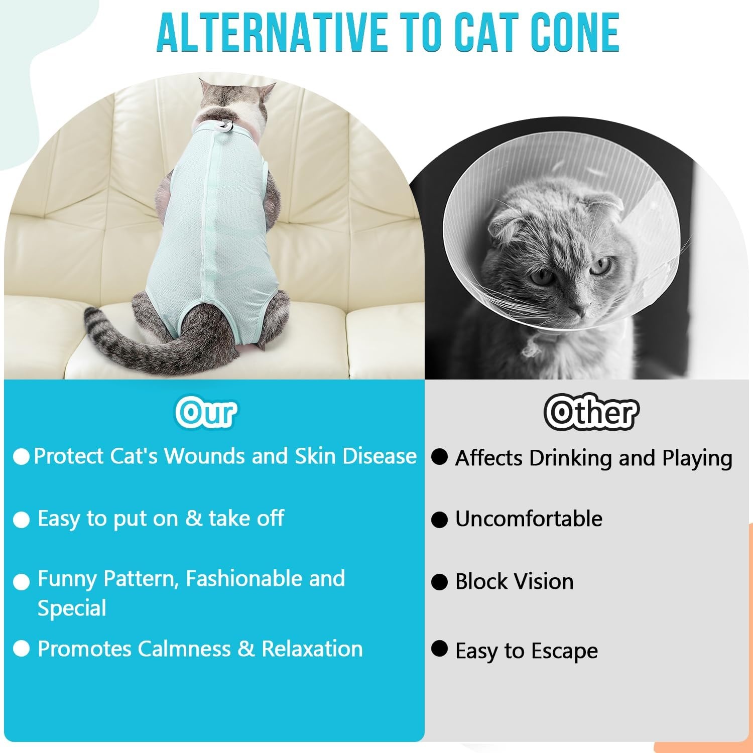 image:imageSlowTon Cat Recovery Suit Cat Onesie for Cats After Surgery Female Male Kitten Clothes Cats Surgical Spay Suit Abdominal Wounds ECollar Alternative Bodysuit Shirt AntiLicking Blue FlowerSQ Light Blue Hair Resistant
