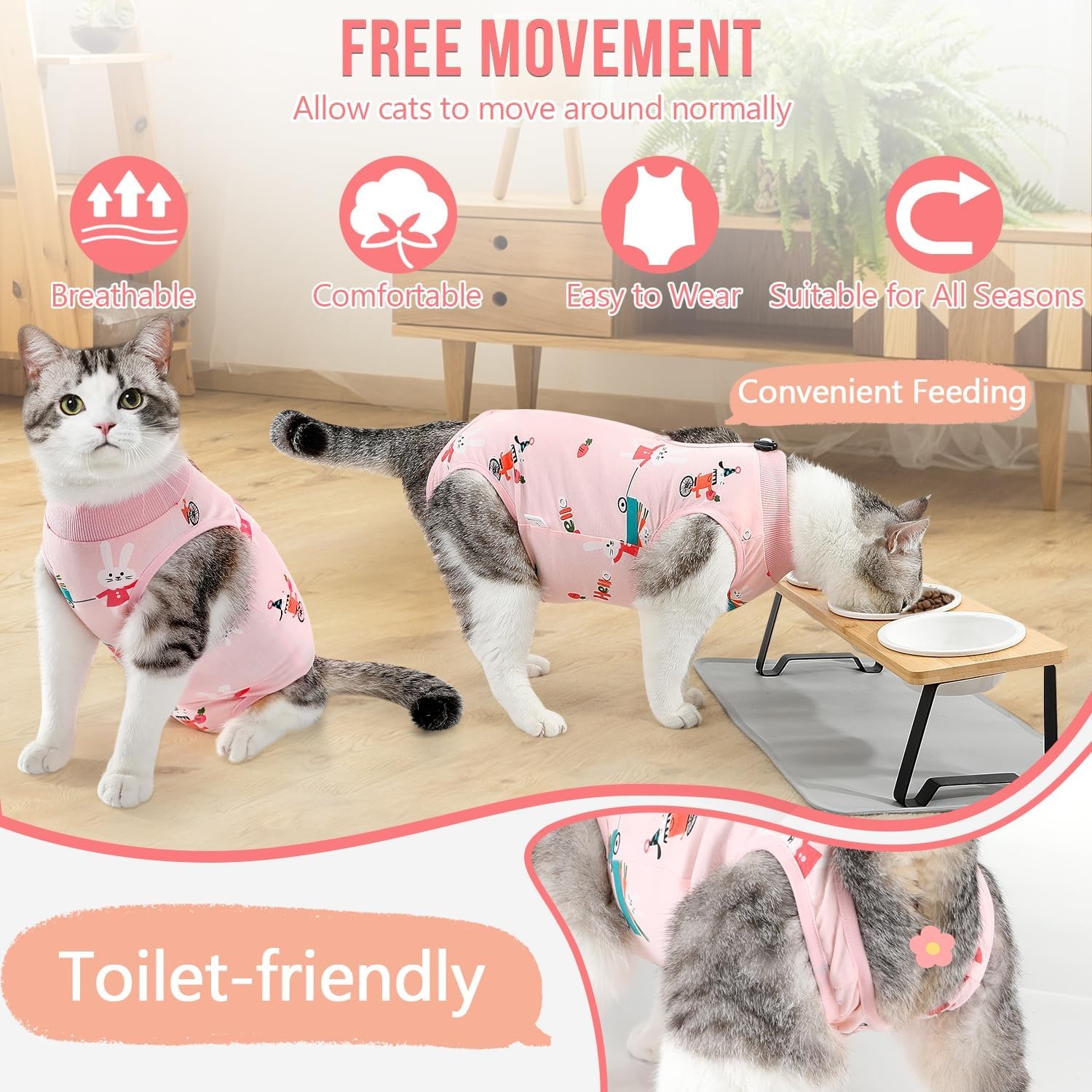 image:imageSlowTon Cat Recovery Suit Cat Onesie for Cats After Surgery Female Male Kitten Clothes Cats Surgical Spay Suit Abdominal Wounds ECollar Alternative Bodysuit Shirt AntiLicking Blue FlowerS1Pink