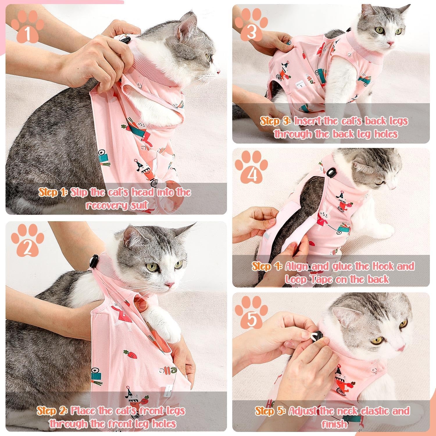 image:imageSlowTon Cat Recovery Suit Cat Onesie for Cats After Surgery Female Male Kitten Clothes Cats Surgical Spay Suit Abdominal Wounds ECollar Alternative Bodysuit Shirt AntiLicking Blue FlowerS1Pink