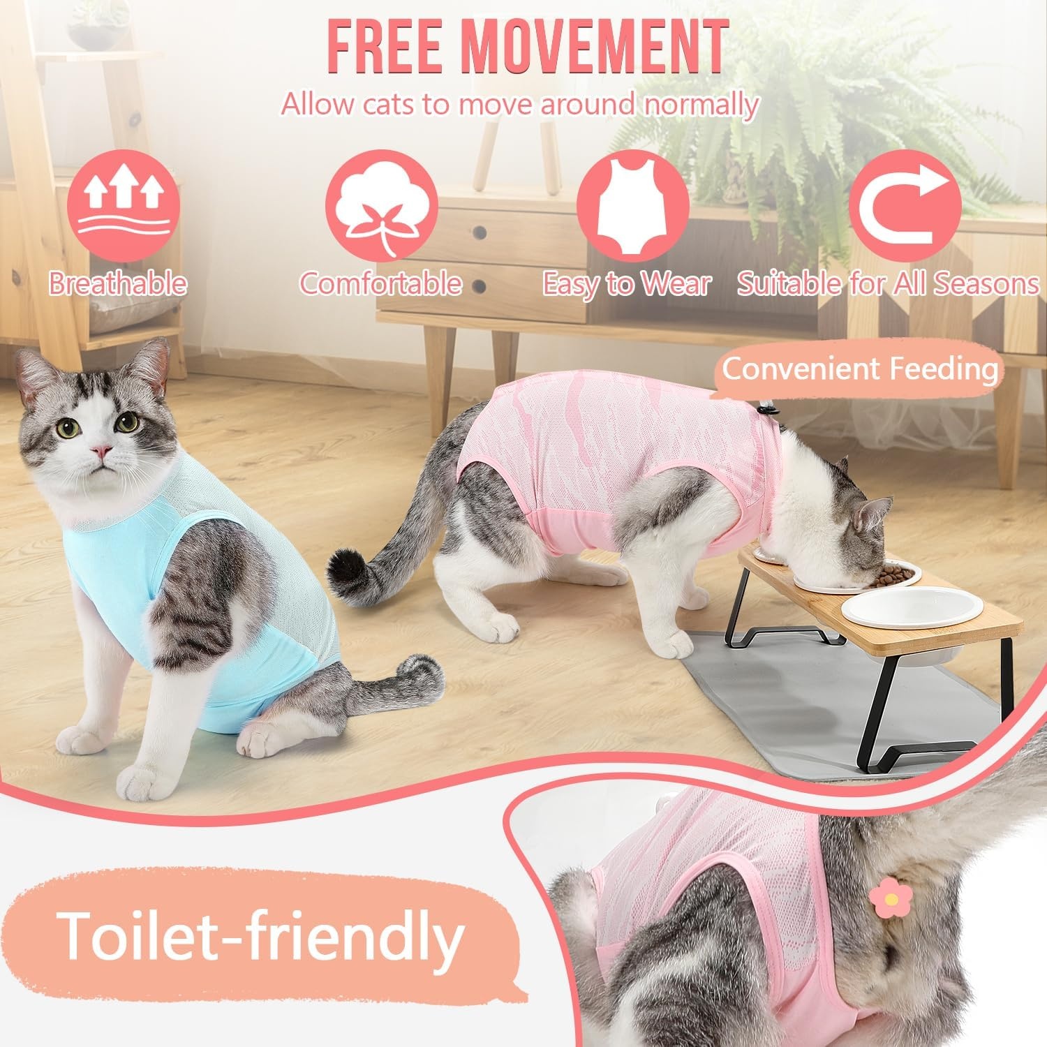 image:imageSlowTon Cat Recovery Suit Cat Onesie for Cats After Surgery Female Male Kitten Clothes Cats Surgical Spay Suit Abdominal Wounds ECollar Alternative Bodysuit Shirt AntiLicking Blue FlowerSQ Light Pink Hair Resistant