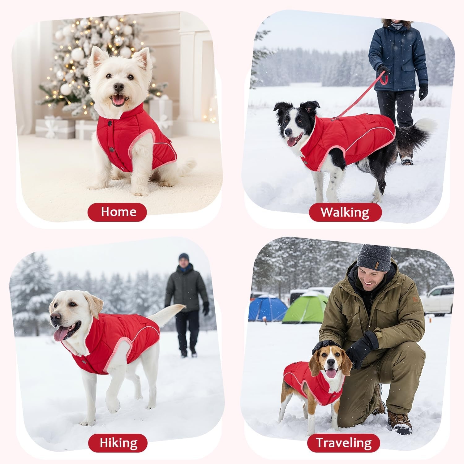 image:imageSlowTon Dog Coat Warm Dog Winter Coat Waterproof Reflective Winter Jacket with Pocket Puppy Fleece Vest Pet Apparel Cold Weather Clothes for Small Medium Large Dogs Boy Girl Red S1Red