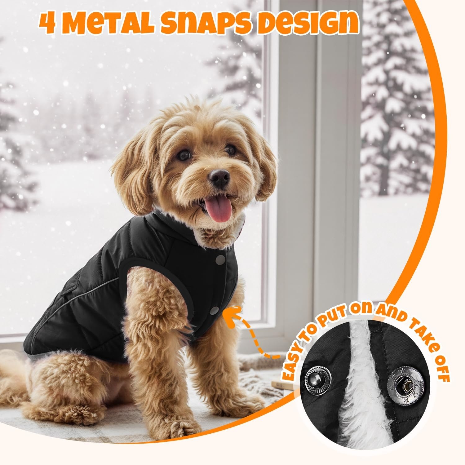 image:imageSlowTon Dog Coat Warm Dog Winter Coat Waterproof Reflective Winter Jacket with Pocket Puppy Fleece Vest Pet Apparel Cold Weather Clothes for Small Medium Large Dogs Boy Girl Red S3Black