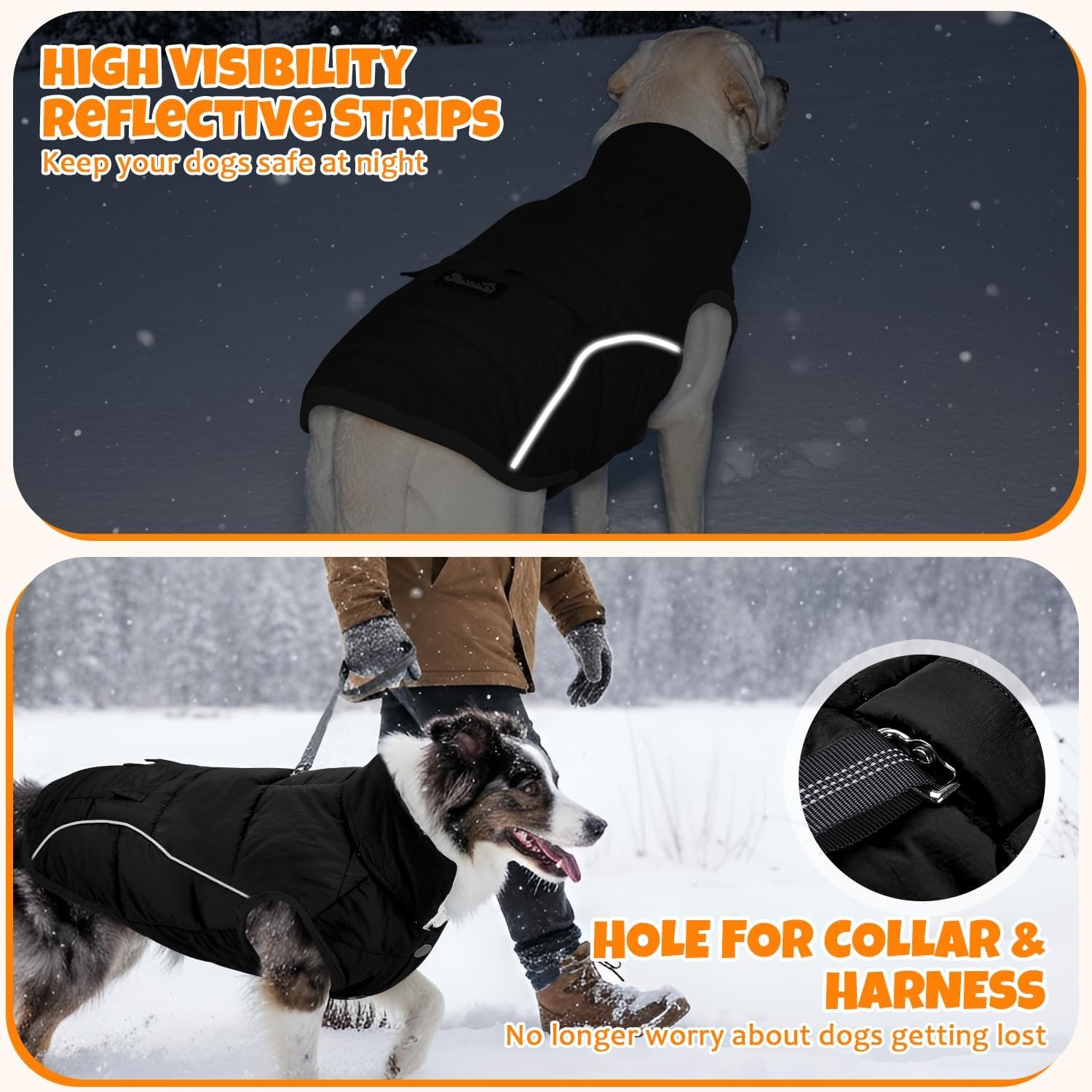 image:imageSlowTon Dog Coat Warm Dog Winter Coat Waterproof Reflective Winter Jacket with Pocket Puppy Fleece Vest Pet Apparel Cold Weather Clothes for Small Medium Large Dogs Boy Girl Red S3Black