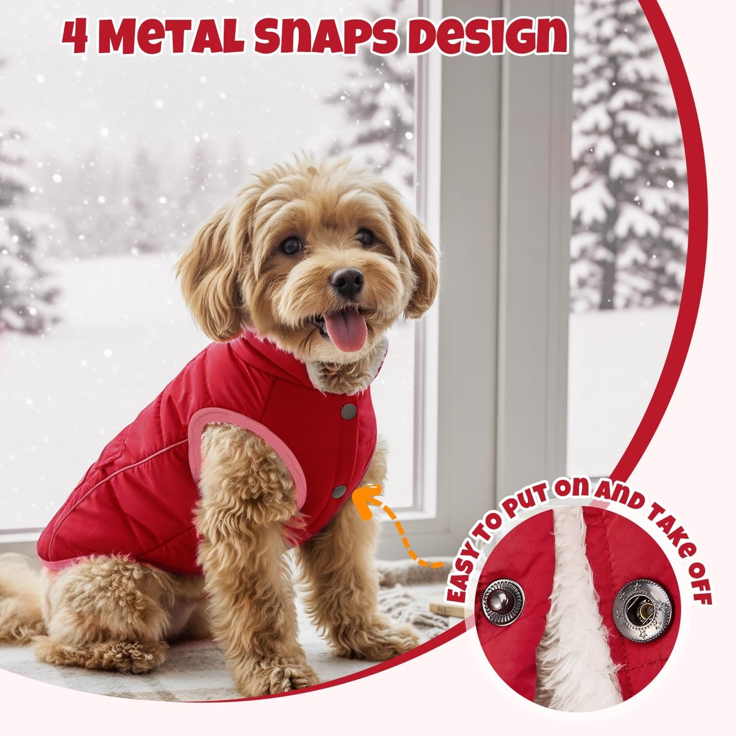 image:imageSlowTon Dog Coat Warm Dog Winter Coat Waterproof Reflective Winter Jacket with Pocket Puppy Fleece Vest Pet Apparel Cold Weather Clothes for Small Medium Large Dogs Boy Girl Red S1Red