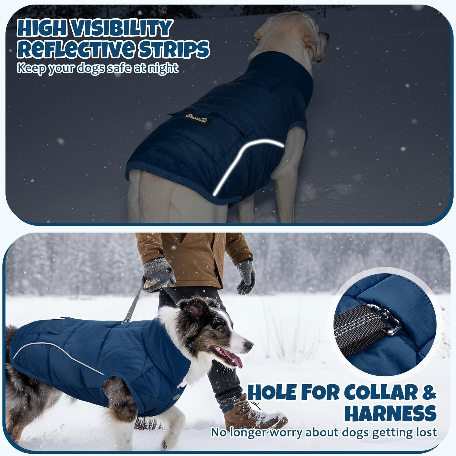 image:imageSlowTon Dog Coat Warm Dog Winter Coat Waterproof Reflective Winter Jacket with Pocket Puppy Fleece Vest Pet Apparel Cold Weather Clothes for Small Medium Large Dogs Boy Girl Red S2Navy
