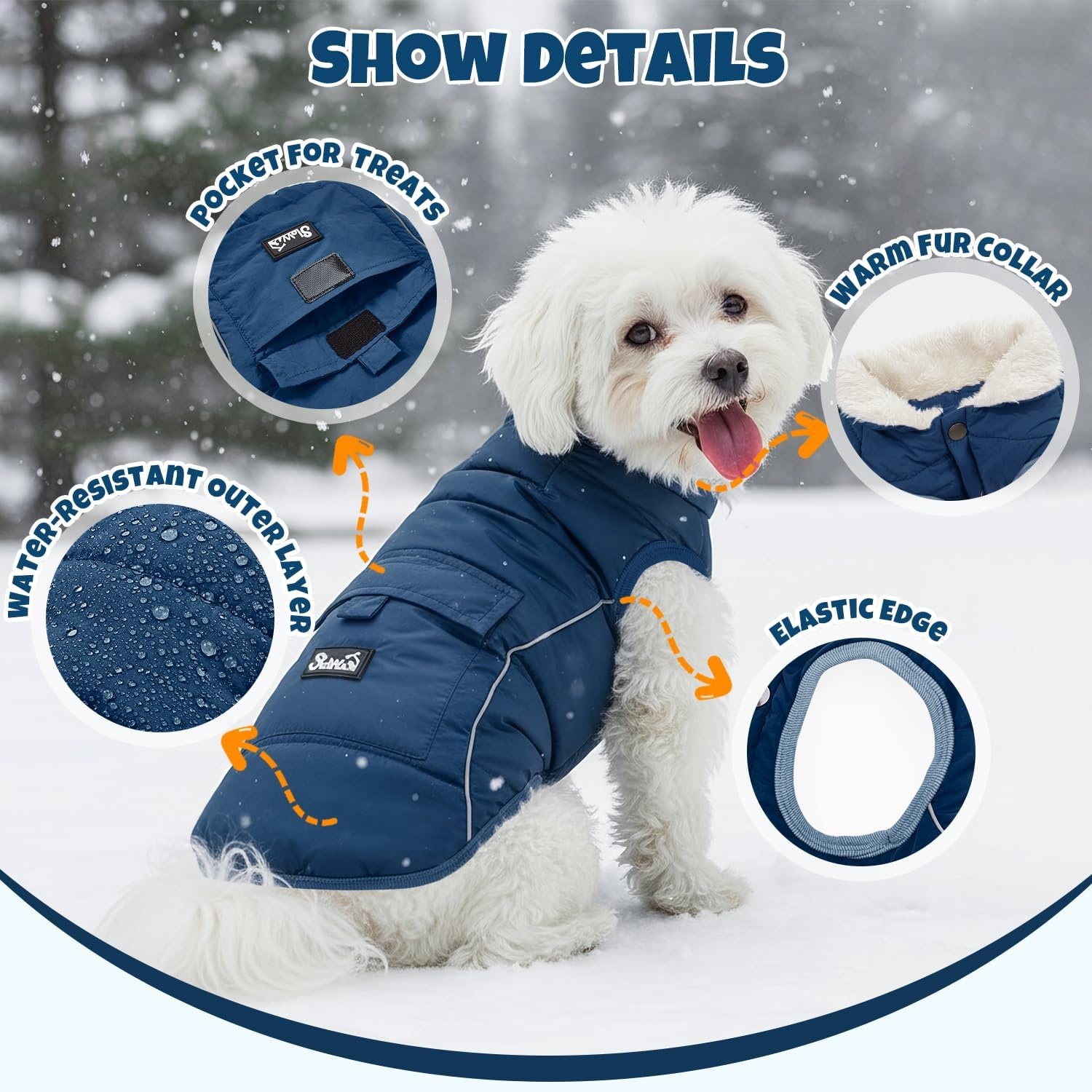 image:imageSlowTon Dog Coat Warm Dog Winter Coat Waterproof Reflective Winter Jacket with Pocket Puppy Fleece Vest Pet Apparel Cold Weather Clothes for Small Medium Large Dogs Boy Girl Red S2Navy