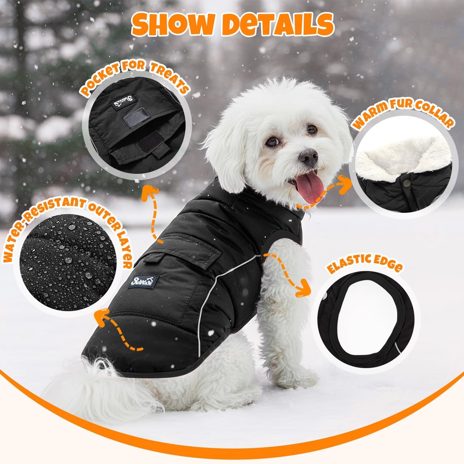 image:imageSlowTon Dog Coat Warm Dog Winter Coat Waterproof Reflective Winter Jacket with Pocket Puppy Fleece Vest Pet Apparel Cold Weather Clothes for Small Medium Large Dogs Boy Girl Red S3Black