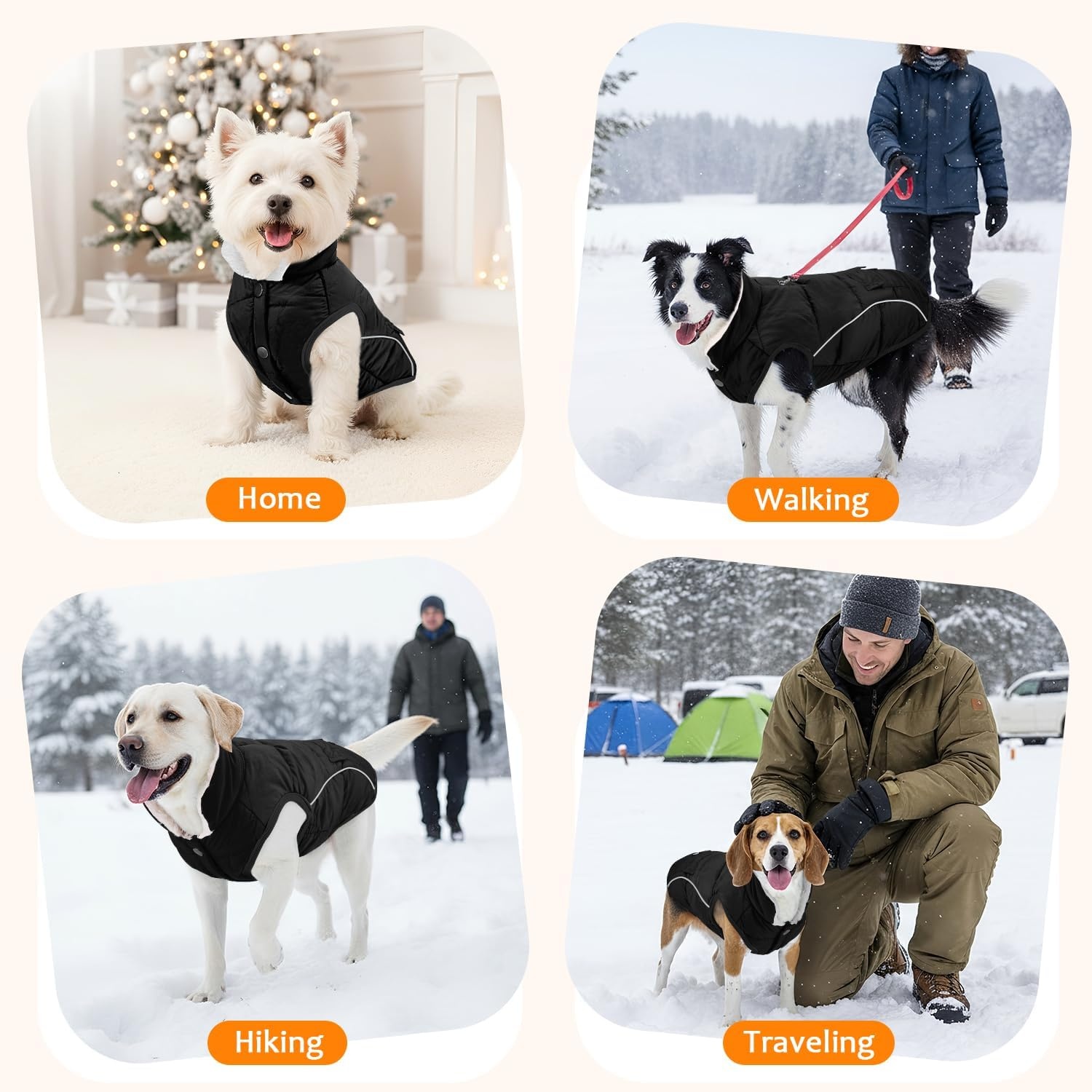 image:imageSlowTon Dog Coat Warm Dog Winter Coat Waterproof Reflective Winter Jacket with Pocket Puppy Fleece Vest Pet Apparel Cold Weather Clothes for Small Medium Large Dogs Boy Girl Red S3Black