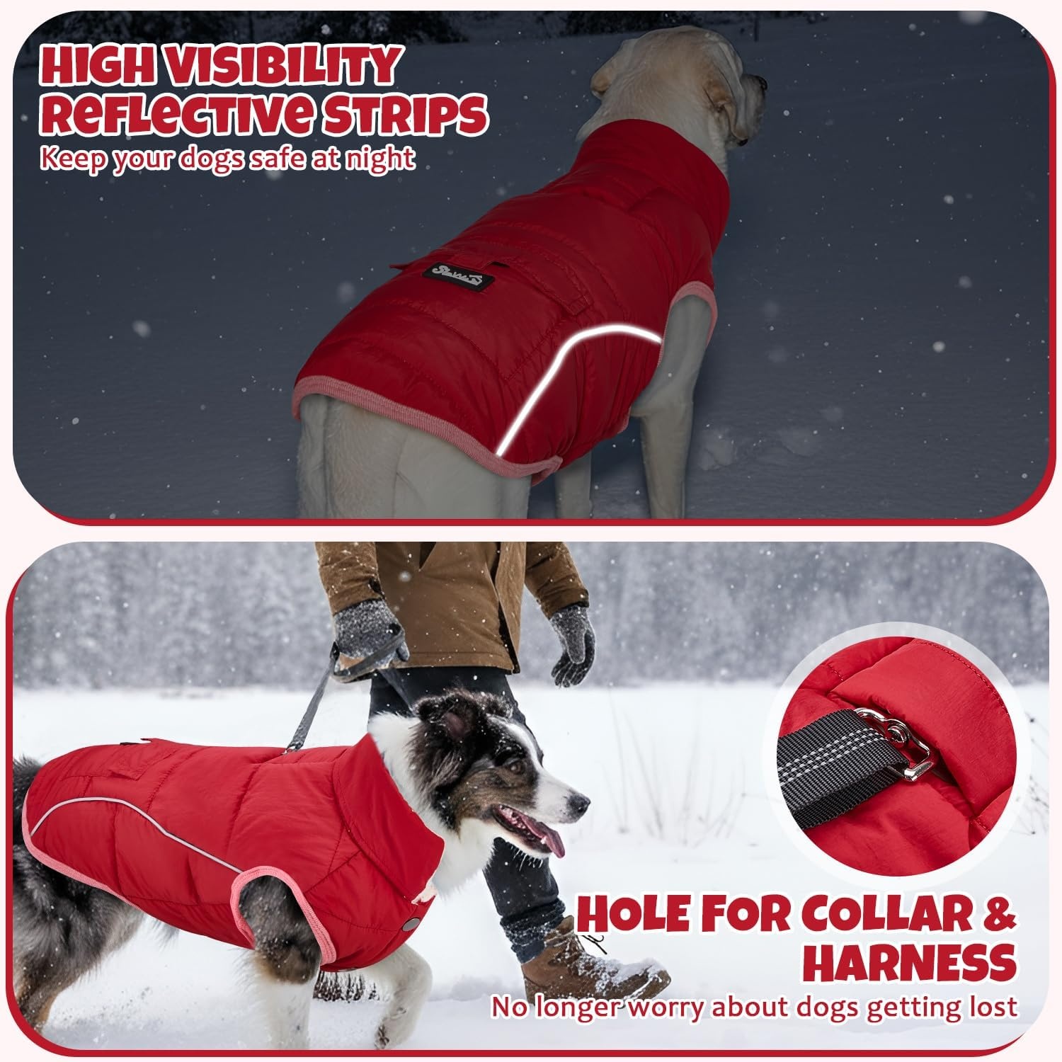 image:imageSlowTon Dog Coat Warm Dog Winter Coat Waterproof Reflective Winter Jacket with Pocket Puppy Fleece Vest Pet Apparel Cold Weather Clothes for Small Medium Large Dogs Boy Girl Red S1Red