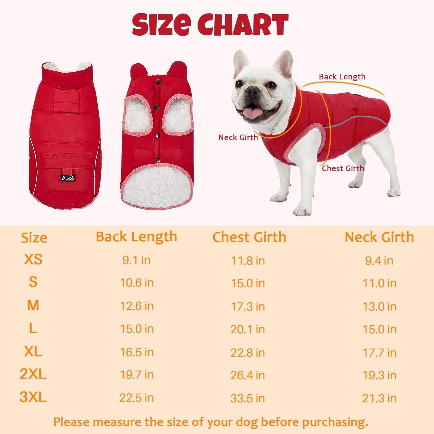 image:imageSlowTon Dog Coat Warm Dog Winter Coat Waterproof Reflective Winter Jacket with Pocket Puppy Fleece Vest Pet Apparel Cold Weather Clothes for Small Medium Large Dogs Boy Girl Red S1Red